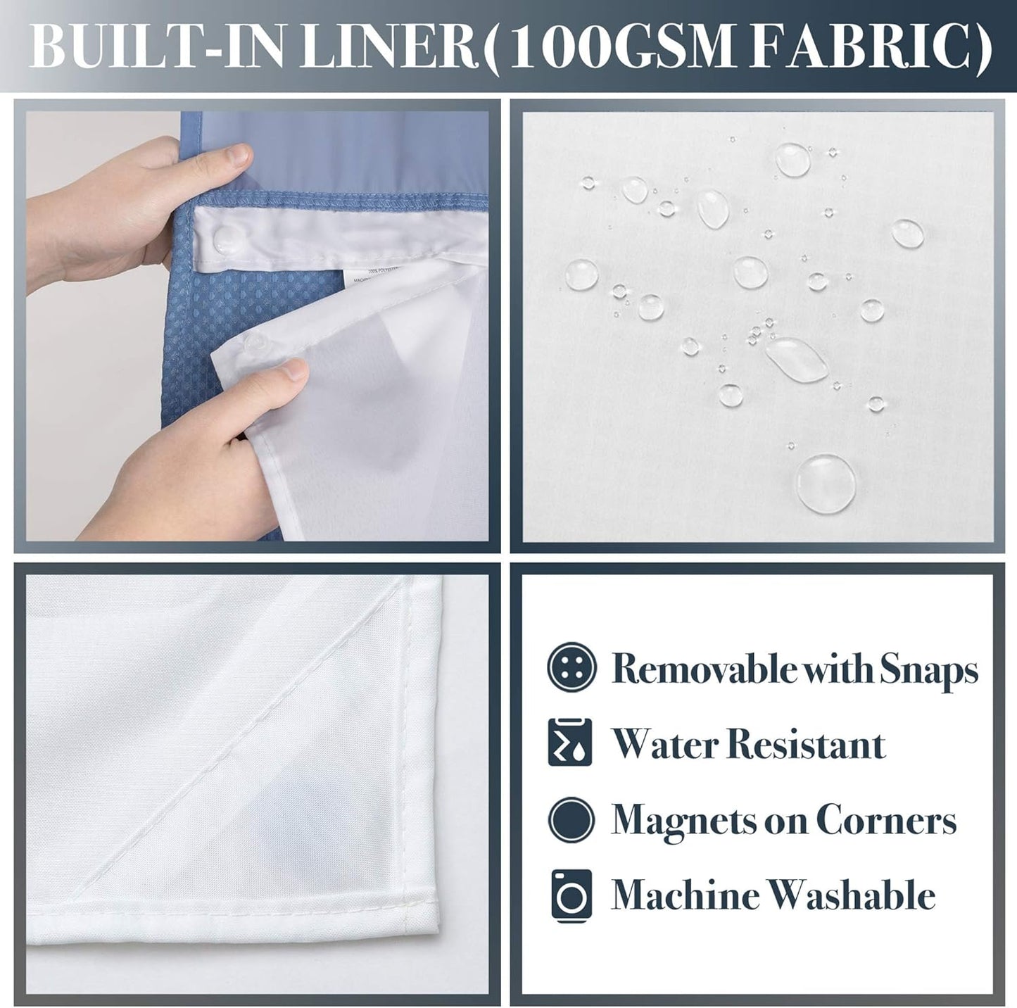 N&Y HOME Waffle Weave Shower Curtain with Snap-in Fabric Liner & Hooks Set - Hotel Style, Water-Repellent & Washable, Heavyweight Fabric & Mesh Top Window - 71x72, Moonlight Blue