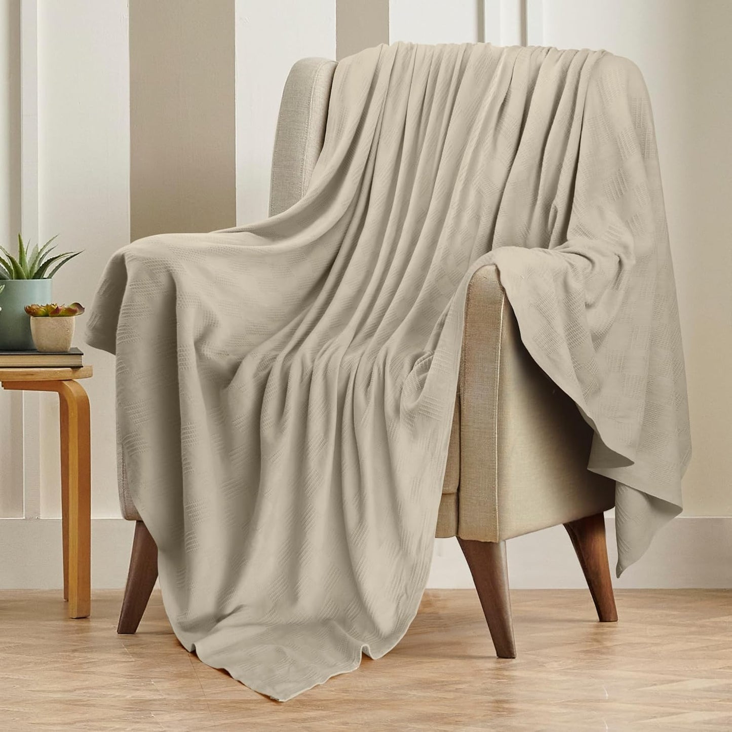 Utopia Bedding Khaki 100% Cotton Blanket [Queen Size - 90x90 Inch] 350GSM Lightweight, Soft and Breathable Thermal Blanket for All Seasons