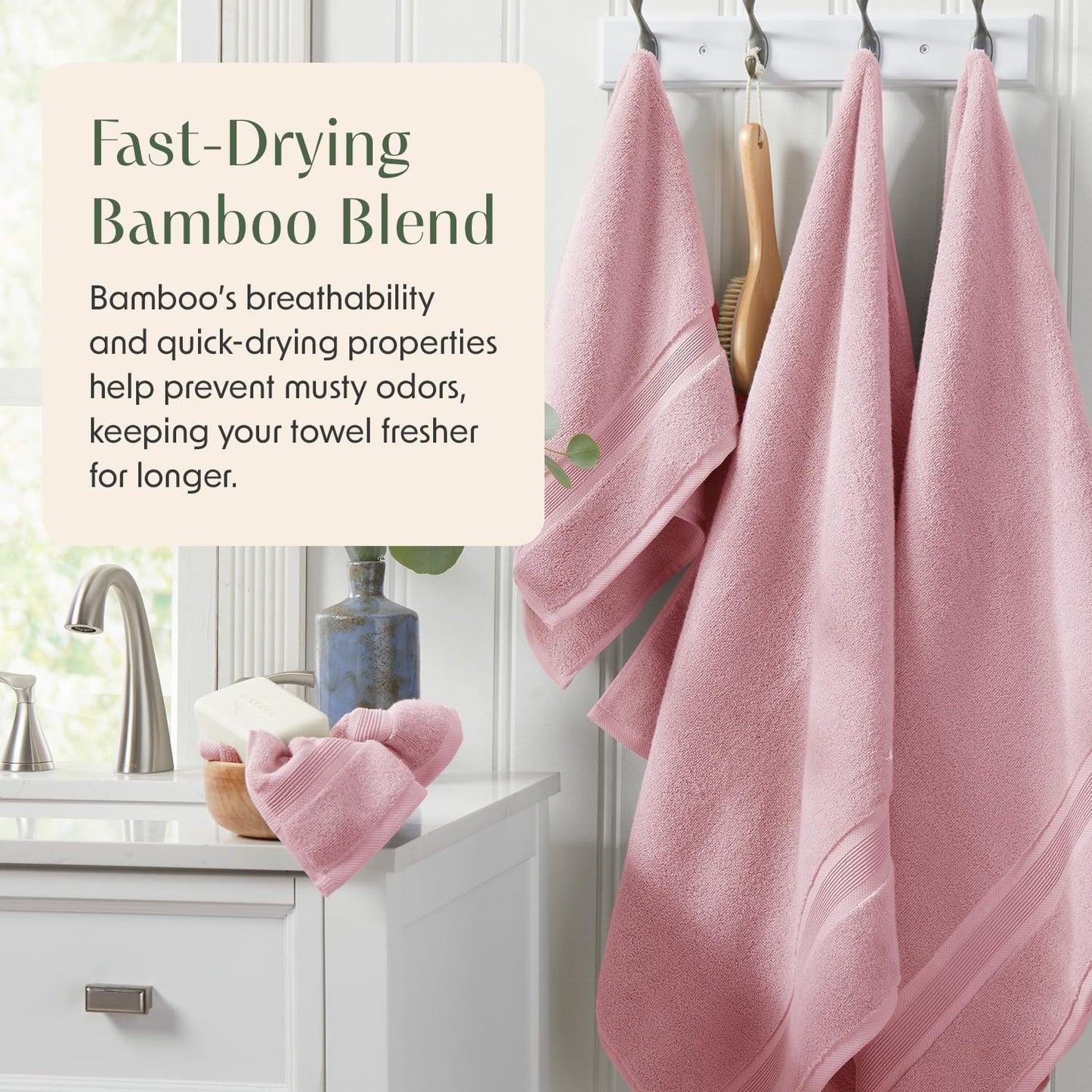 Springtree Home Luxury Bamboo Rayon Bath Towel Set of 4 | 35% Bamboo Rayon - 65% Cotton | Absorbent Quick-Dry Towels for Bathroom | Oeko-TEX Standard 100 Cotton | Pink Shadow