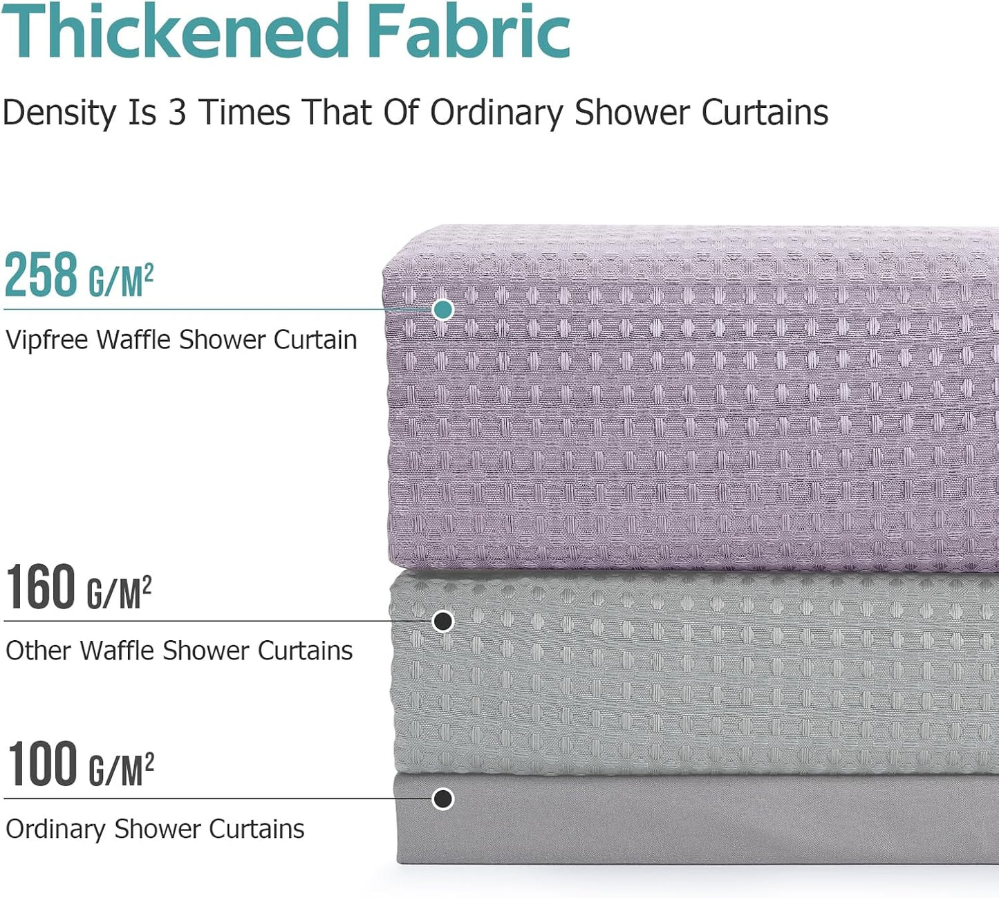 3 in 1 Shower Curtain Set, Waffle Shower Curtain and Liner Set with 12 Double Sided Shower Curtain Hooks, 258GSM Luxury Weighted Cloth Shower Curtains for Bathroom, 72 W x 72 H, Lavender