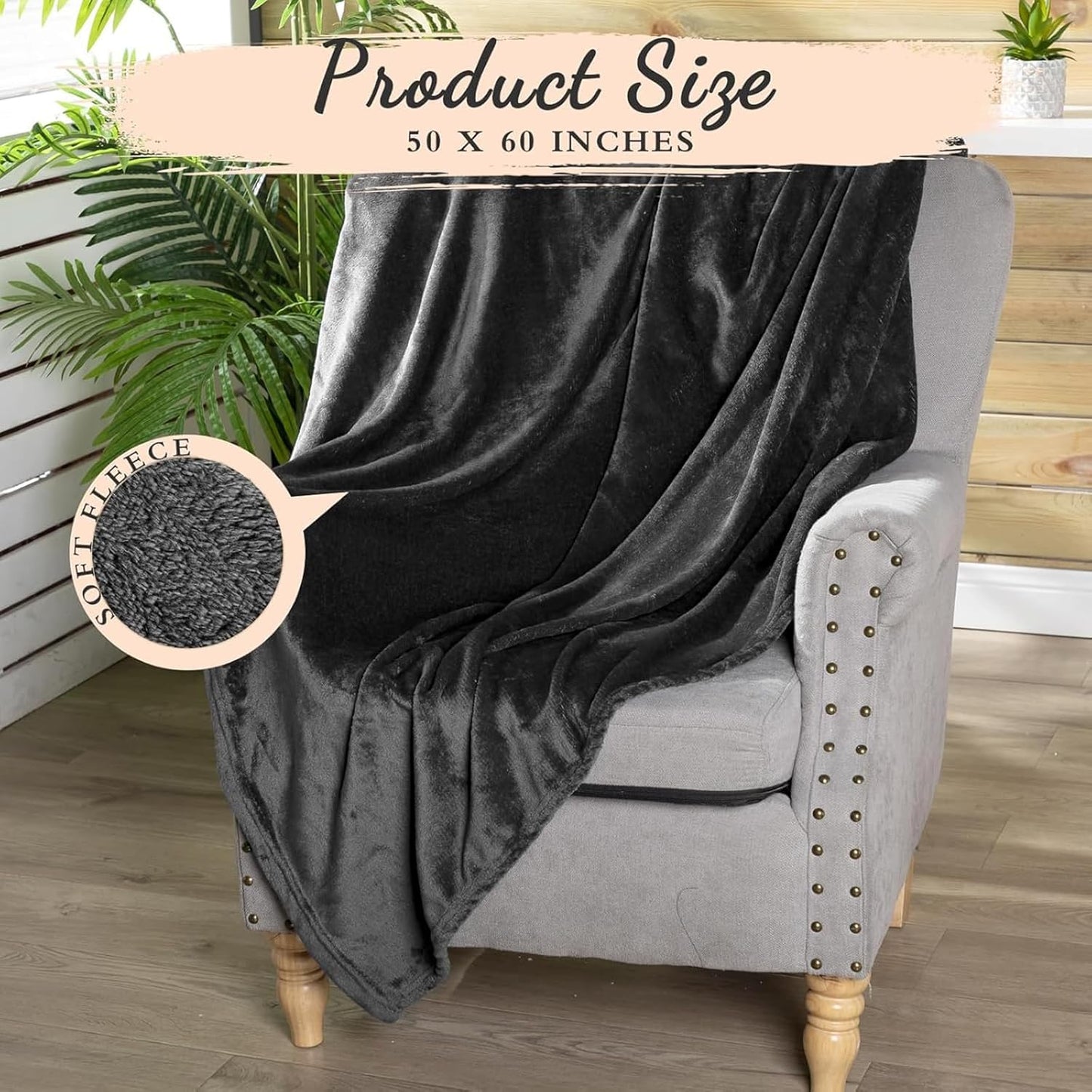 Tinideya 12 Pcs Flannel Fleece Throw Blanket Bulk 50 x 60 Inch Soft Fleece Blanket Warm Throw Blanket Coral Blankets for Couch Sofa Home Wedding Gifts Season (Dark Gray)
