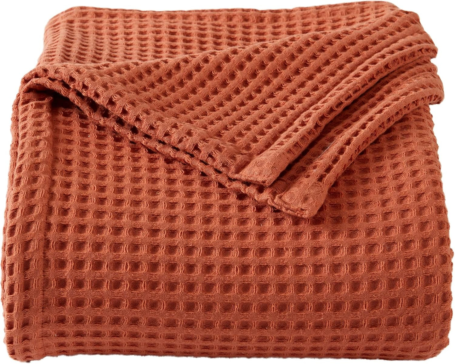 100% Cotton Waffle Weave Bed Blanket | Soft, Breathable, and Lightweight Blanket for All-Season | Perfect for Layering | Brielle Collection (King, Burnt Orange)