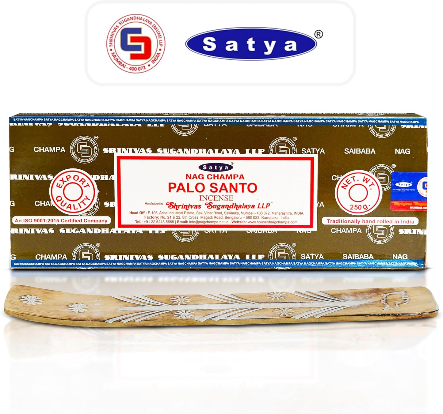 Satya Nag Champa Palo Santo Incense Sticks 250 gm Pack, Insenses with Raajsee Insence Holder Bundle, Nag Champa Natural Incense