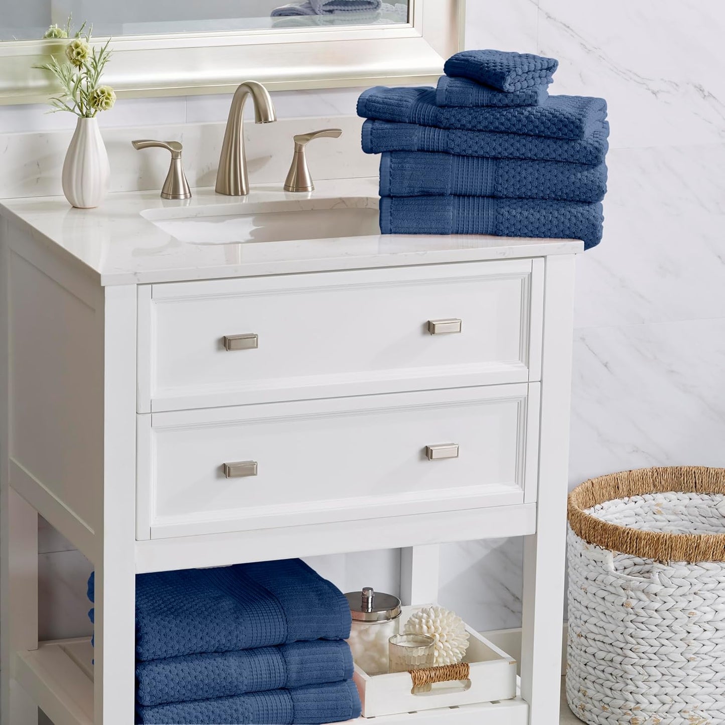 NY Loft 100% Cotton 2 Pack Bath Sheet Towel Set | Super Soft & Absorbent Quick-Dry Oversize Bath Towels |Textured and Durable Cotton | Navy Blue