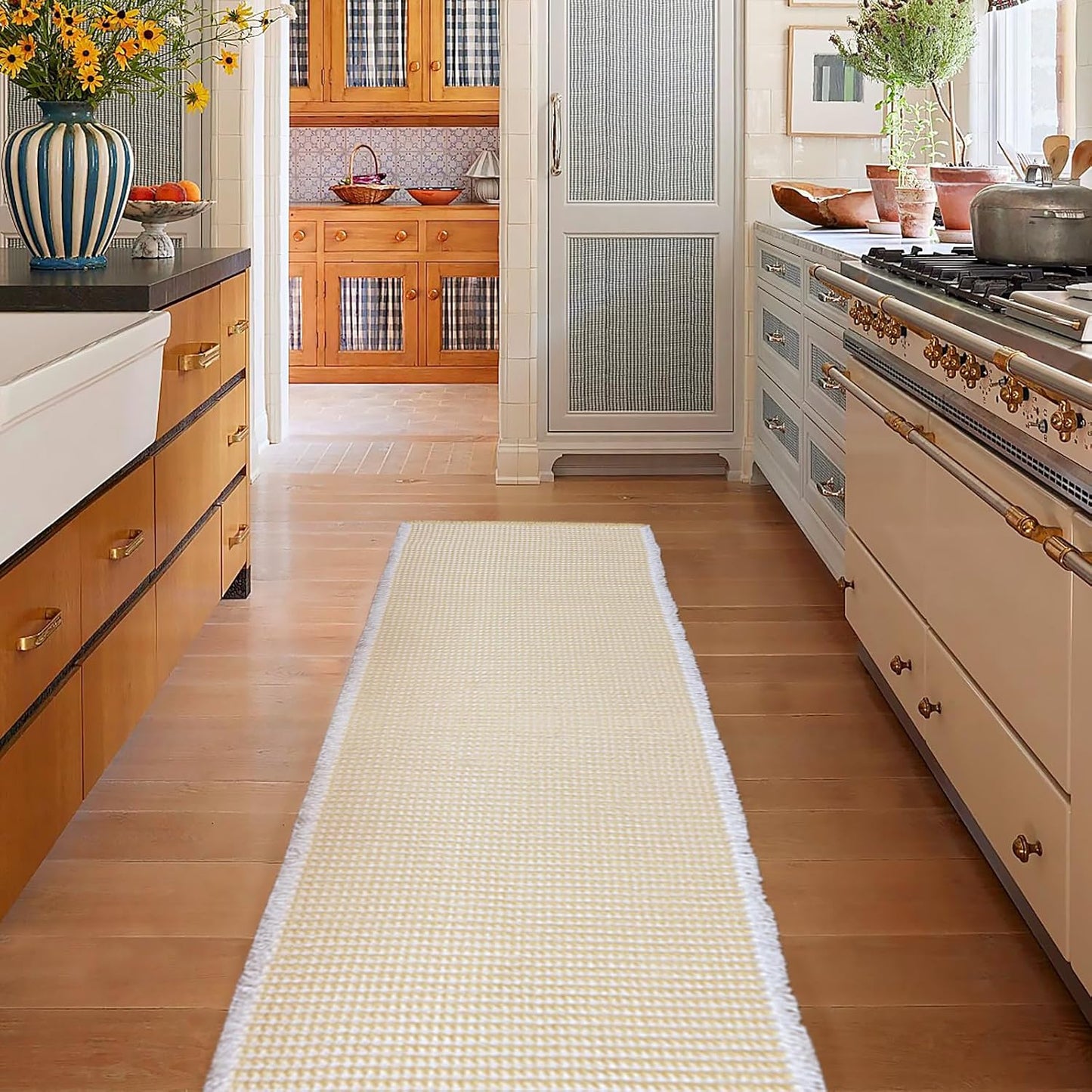 ZALL Beige Waffle Bath Mat,Super Absorbent Non Slip Long Bathroom Runner Rug,Cream 24X72inch,Machine Washable Ultra Soft Floor Mats