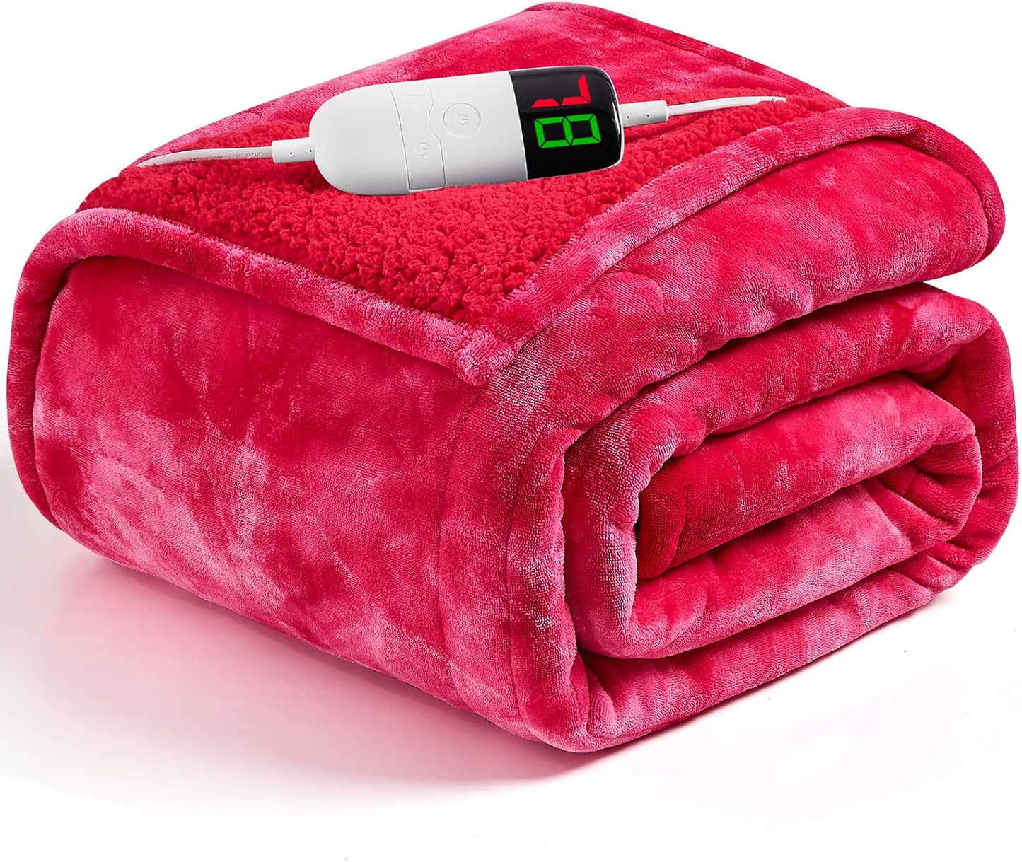 greenoak Heated Electric Blanket Throw, Faux Fur Sherpa Heating Blanket for Sofa Bed, Warm Winter Gifts for Mom/Grandma, Heater Lap Blankets 5-Position Timer &10 Heating Levels 50''*60" Red