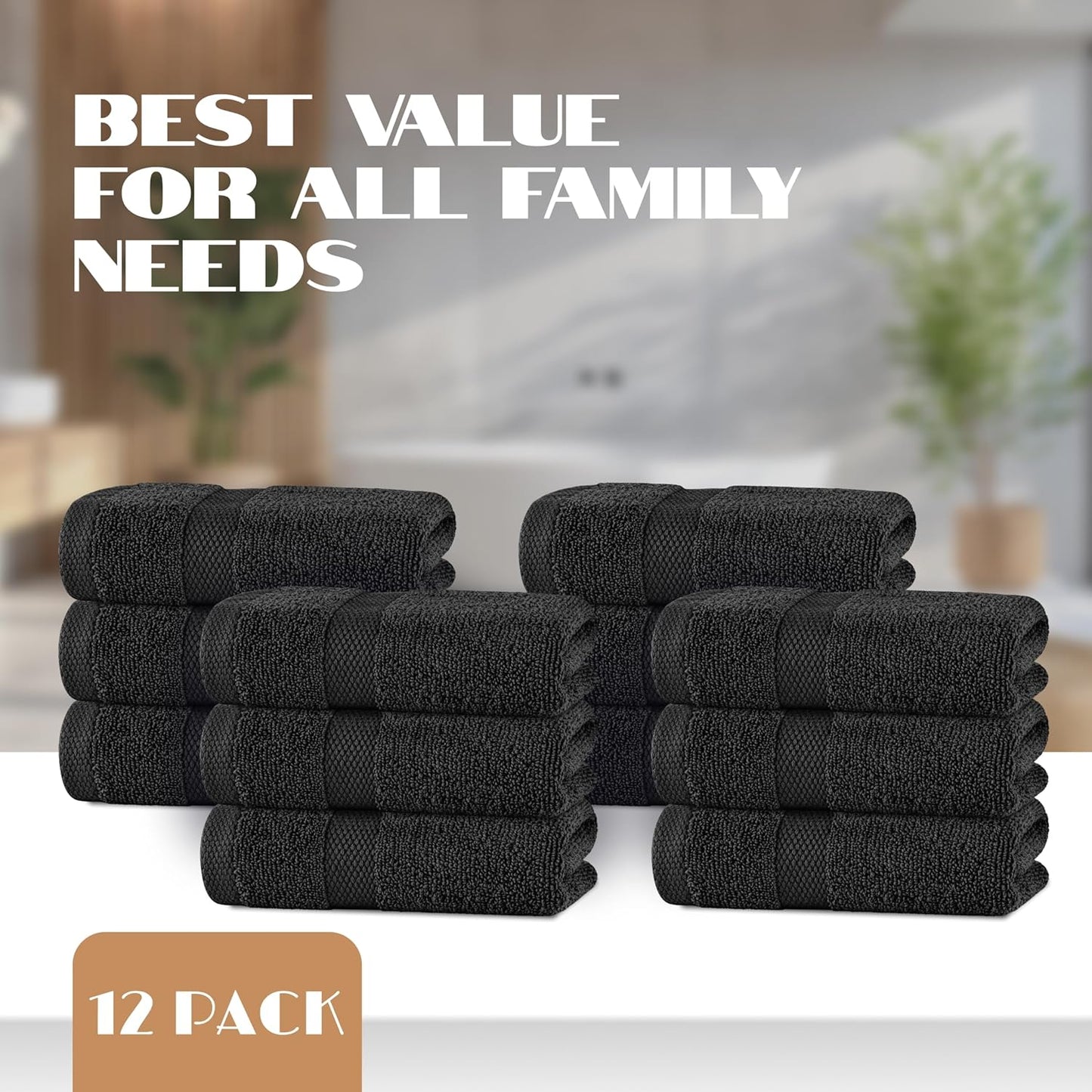 White Classic Black Hand Towels for Bathroom [12 Pack] Cotton Hand Towel Bulk for Gym, Kitchen and Spa, 16x27 Inches Soft Highly Absorbent Quick Dry Terry Salon Towels