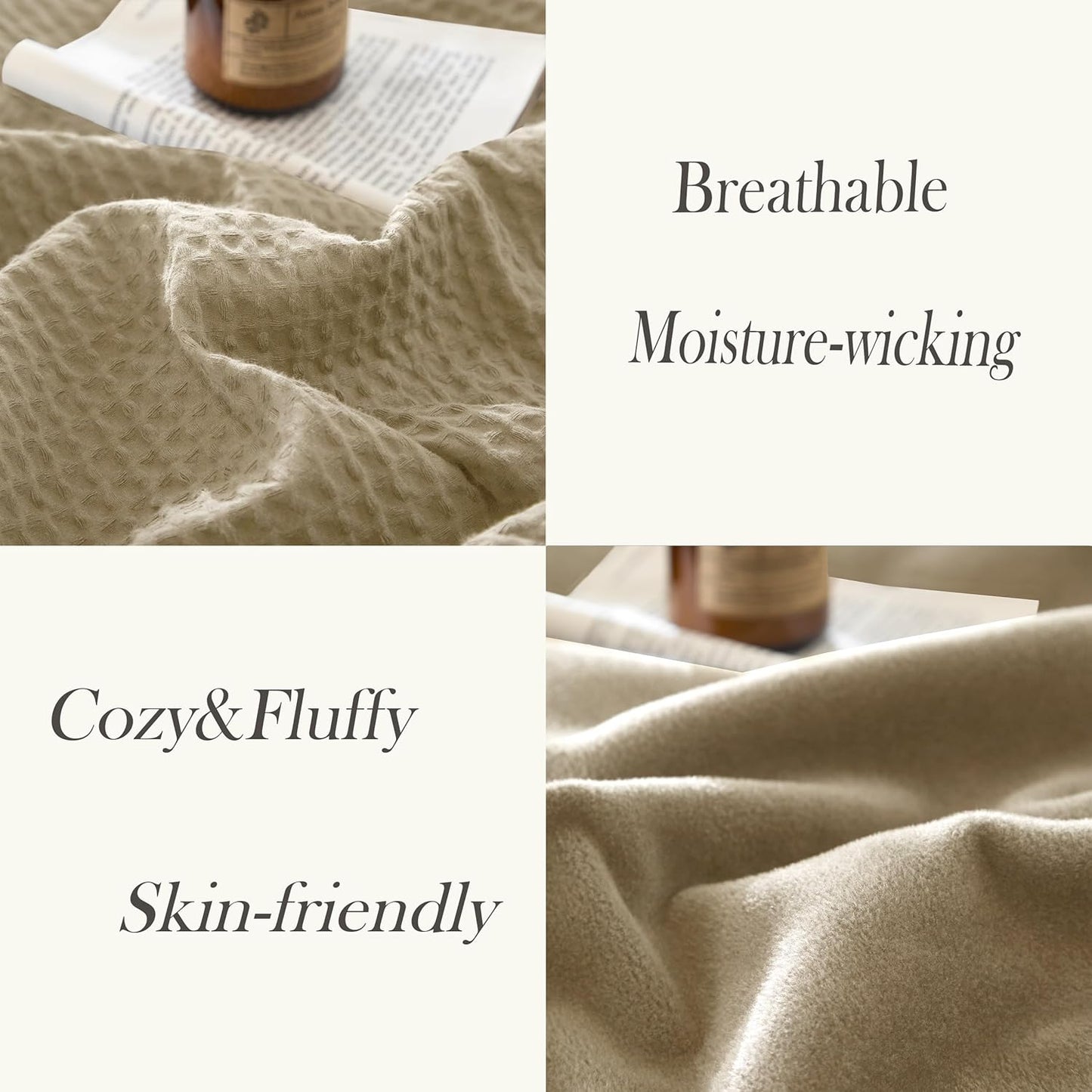 CHUFFED Cotton Waffle Blanket Throw Size - Plush Milk Velvet & Reversible Waffle Weave,Anti-Static 300Gsm Design，Thick Cozy Soft Winter Blanket for Bed, Couch, Sofa - Khaki, 50x70 Inches