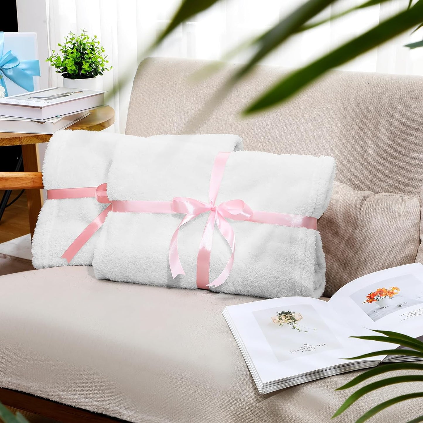 Tinideya 6 Pack Sherpa Fleece Throw Blankets Bulk 50"x 60" Soft Plush Wedding Throw Blankets for Couch Sofa Spa Sleepover Party Favor Supplies Travel Guest Room Home Decor (White)