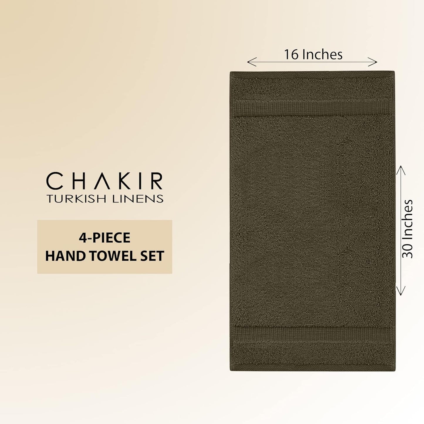 Chakir Turkish Linens 100% Cotton Premium Turkish Towels for Bathroom | 16'' x 30'' (4-Piece Hand Towel, Cocoa)