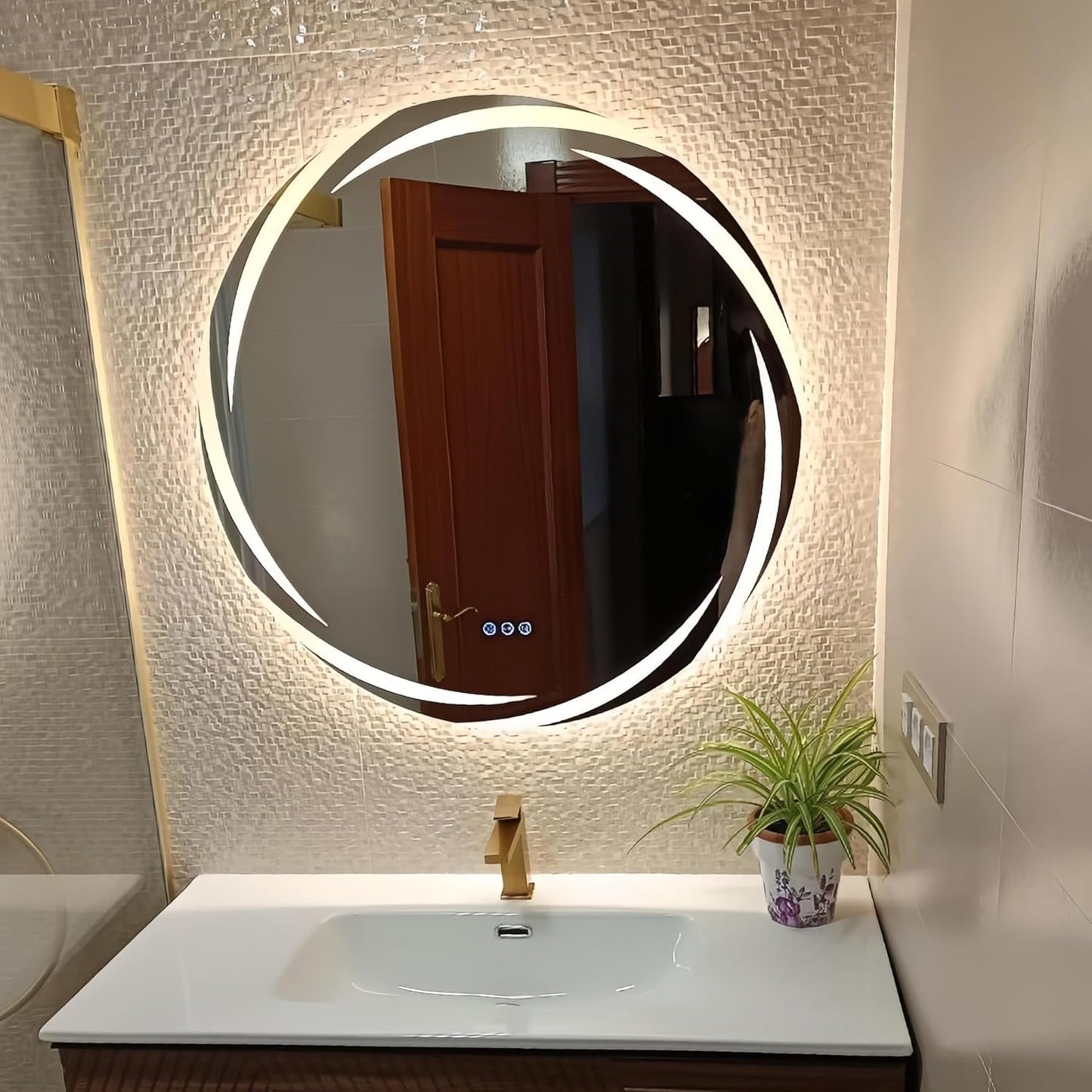 LUVODI Round LED Bathroom Mirror: 32” Circle Wall Mounted Large Lighted Makeup Mirror with 3 Color Bright Backlit - Smart Anti Fog Dimmable Vanity Mirror with Touch Switch for Restroom Toilet Hallway