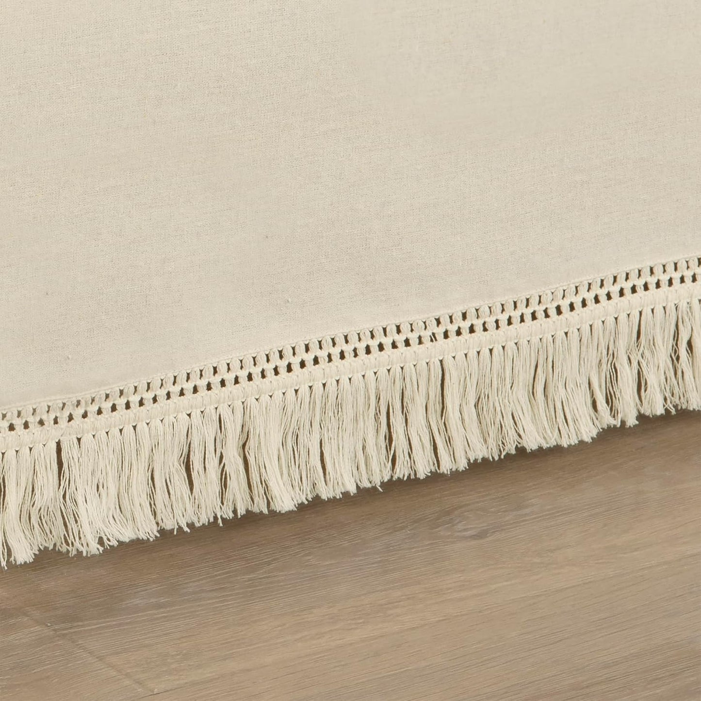 Lush Decor Boho Fringe 15-Inch Tailored Drop Easy Fit Bedskirt, Queen, Neutral