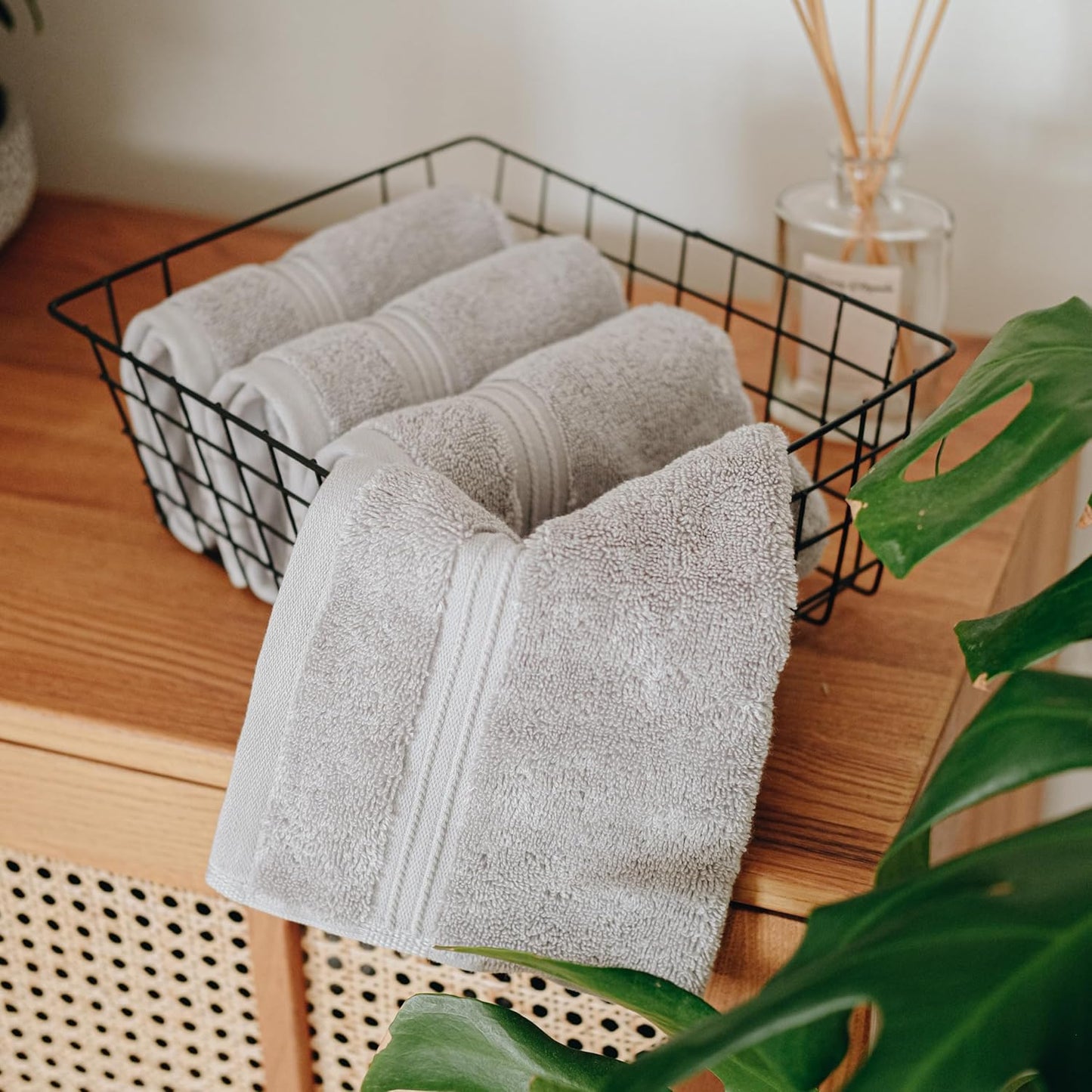 Milara Turkish Super-Plush Wash Cloths Set 4-Piece | Premium 100% Cotton Washcloths Absorbent, Durable with Hanging Loops | Silver Gray Bath Washcloths, (13 x 13 Inch)
