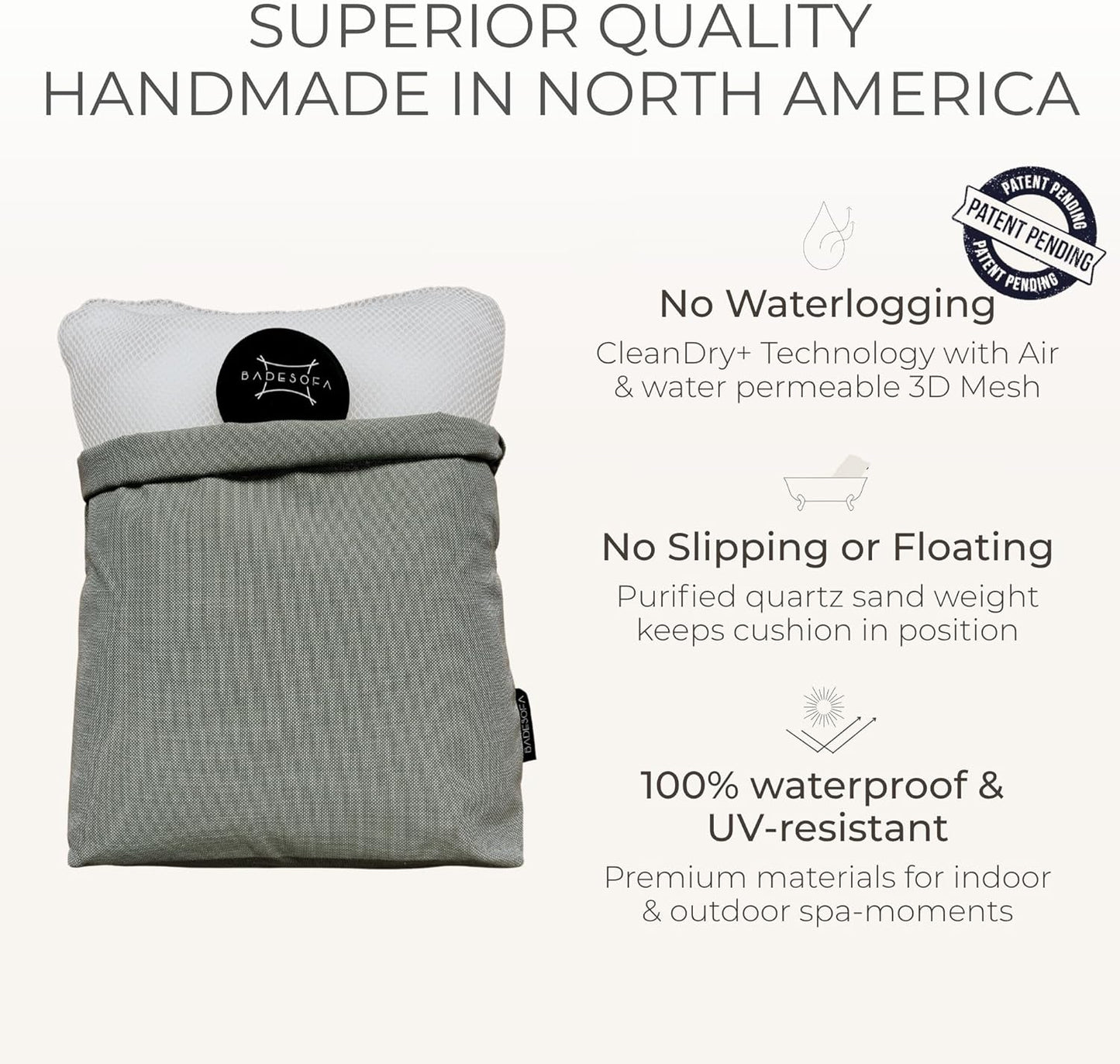 BADESOFA® Luxury Bath Pillows for Tub Full Body Set - 3-Piece Bath Pillow Set with Premium Materials & CleanDry+ - Bathtub Pillows for Head and Neck Support - Tub Pillow for Bathtub in Ivory Pearl