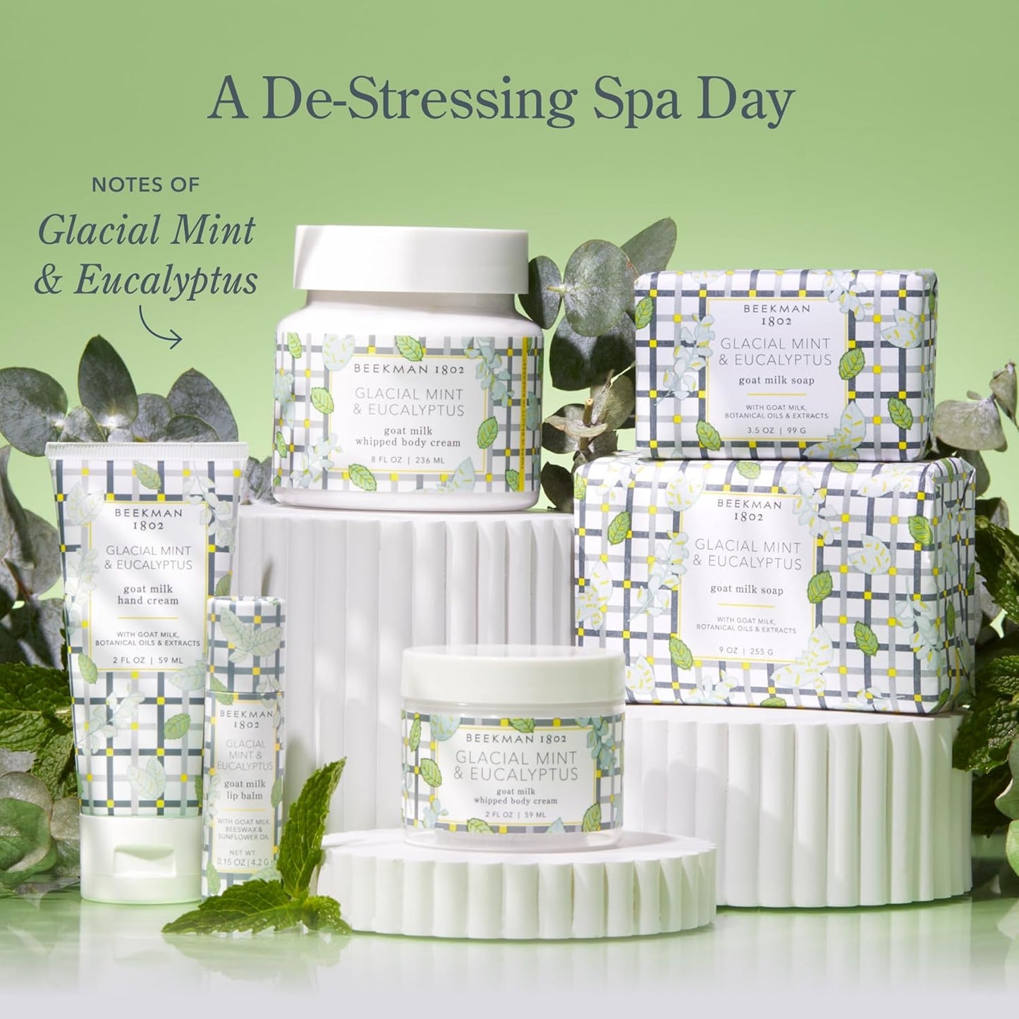 Beekman 1802 Glacial Mint & Eucalyptus Hand Cream - 2 oz - Scented - Nourishes, Hydrates & Repairs - With Goat Milk, Shea Butter & Glycerin - Non-Greasy - No Irritation - Good for Sensitive Skin