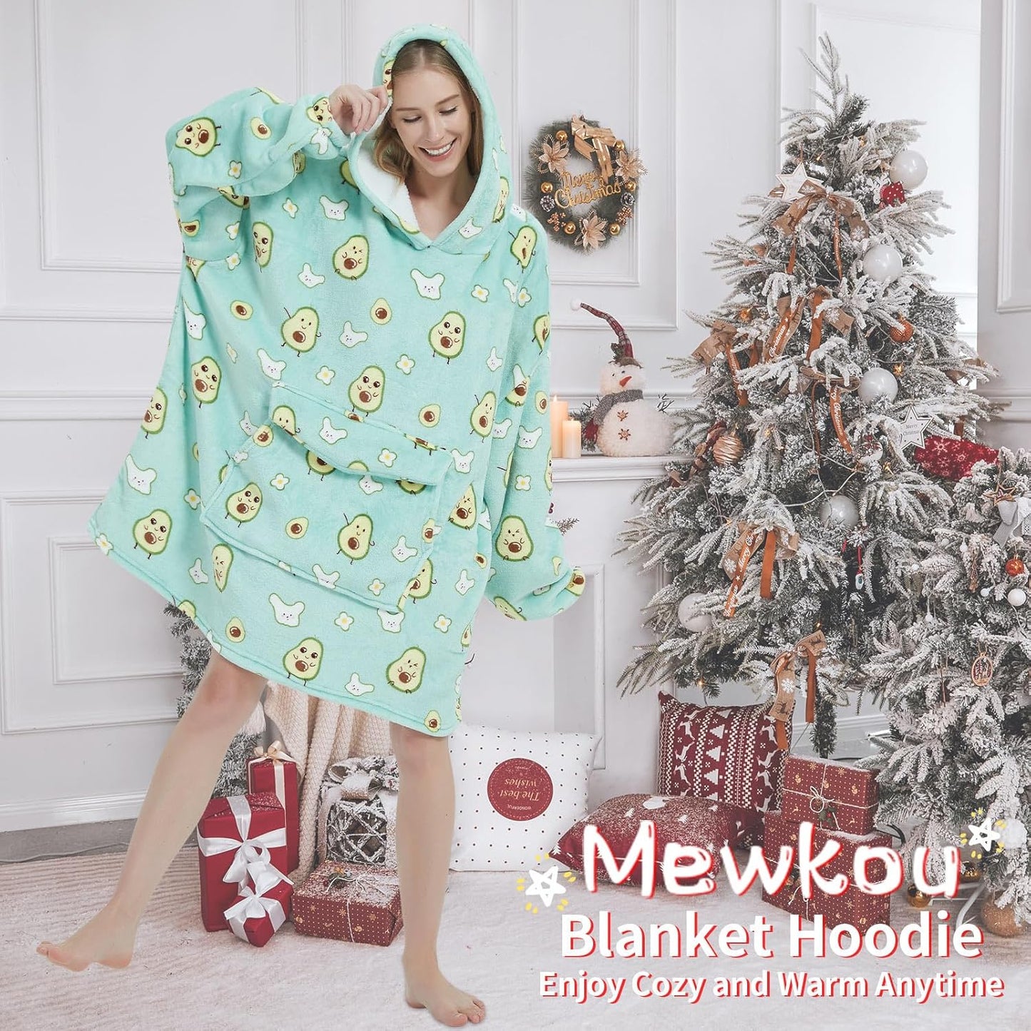 Wearable Blanket Hoodie for Adult,Oversized Sherpa Fleece Blanket Hoodie for Women Men,Cute Avocado