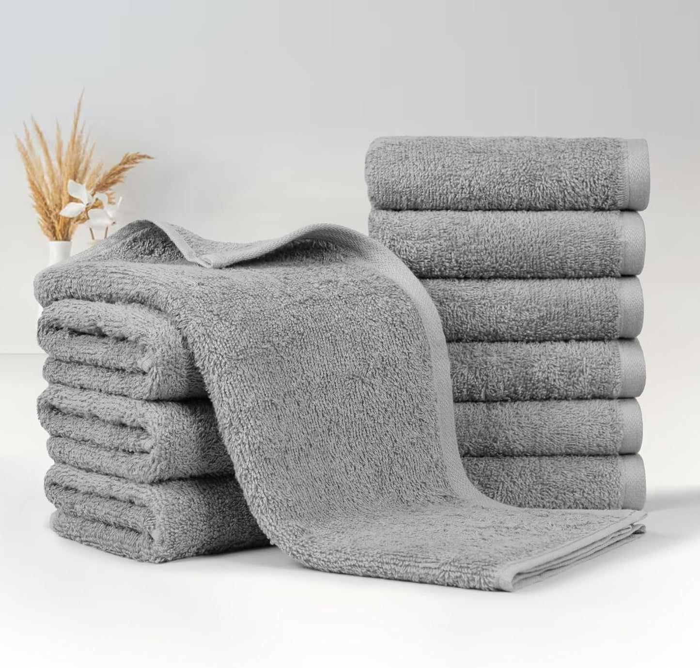 Amazon Basics Soft and Thick Cotton Hand Towels, 16" x 26", Gray, 12-Pack