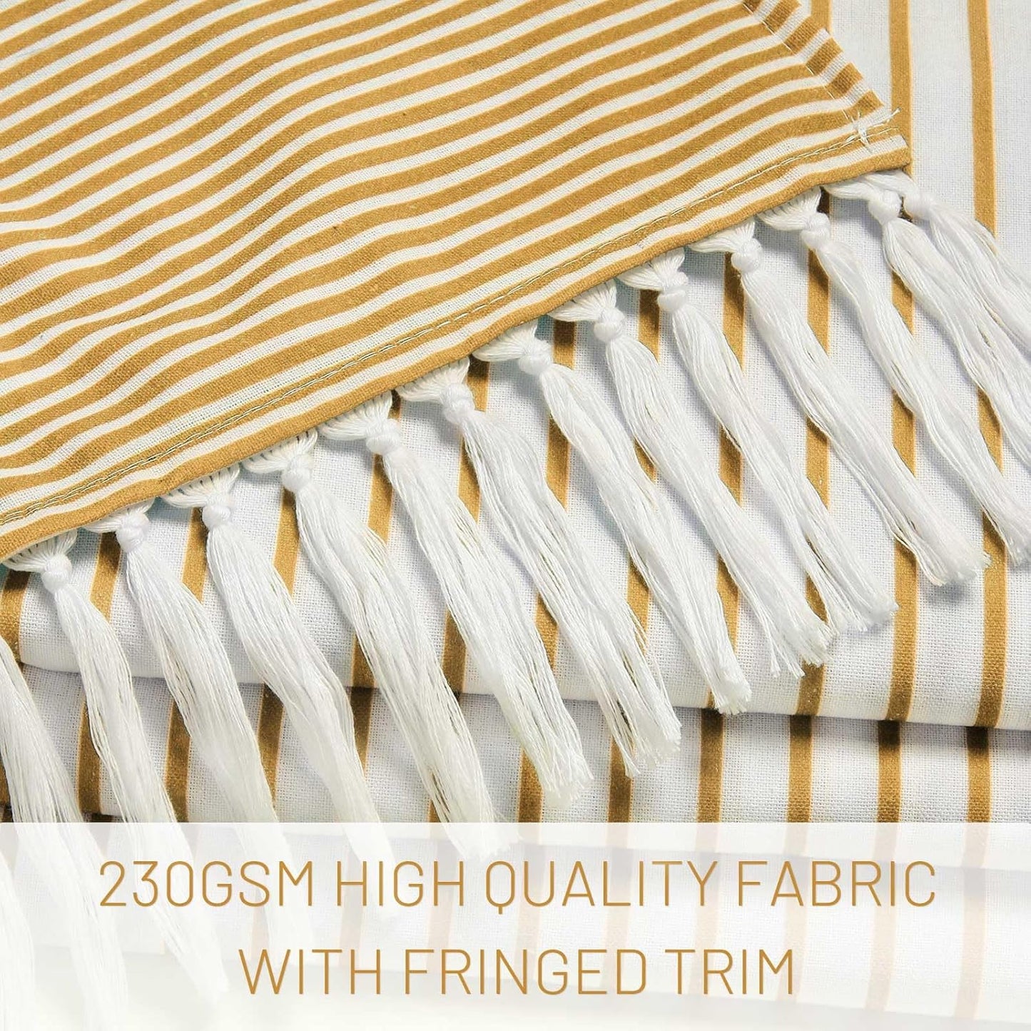 Awellife Gold Boho Shower Curtain for Bathroom Farmhouse Cotton Stripe Tassel Shower Curtain Natural Texture 72 X 72
