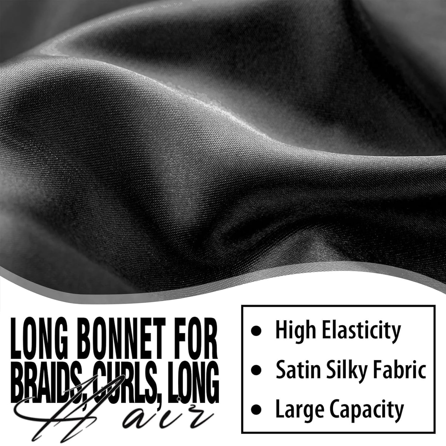 2Pcs Bonnets for Black Women Braid Bonnet, Large Long Satin Bonnet for Braids, Silk Bonnet with Stretchy Tie Band Sleep Cap Hair (2Pcs-Black&Green)