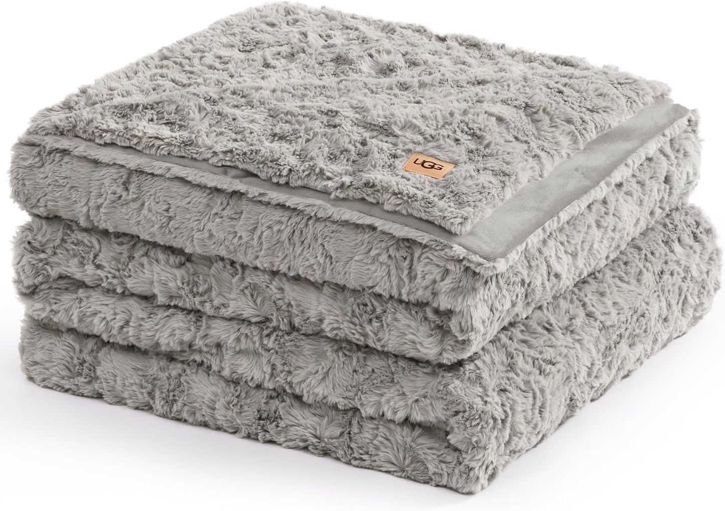 UGG Faux Fur Full/Queen Blanket, Double-Sided Fluffy Blanket, Cozy Oversized Throw for Couch, Washable Bedding for Full or Queen Bed, Luxury Home Decor, 90" x 90", Seal Grey (Adalee)