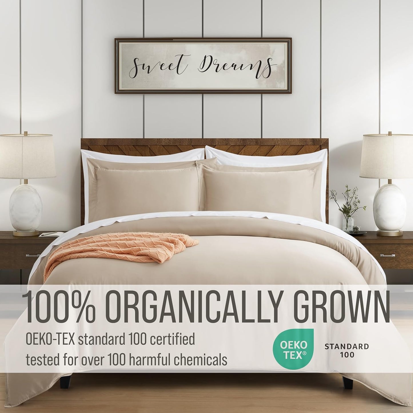 Bella Coterie Luxury Bamboo Viscose King Size Duvet Cover Set | 100% Organically Grown | Corner Ties | Ultra Soft | Cooling | Two Pillow Shams | 106 x 94 | No Insert [Dune]