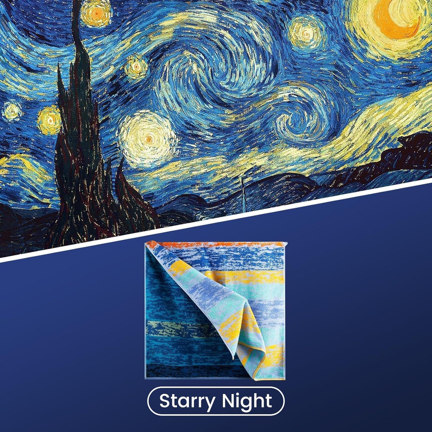SEMAXE Bath Towel Set of 8 Include 2 Bath Towels, 2 Hand Towels, 4 Washcloths, 100% Cotton Bathroom Towels with Hanging Loops and Nano-Bio Lifecycle Labels,Colorful Towel - The Starry Night Collection