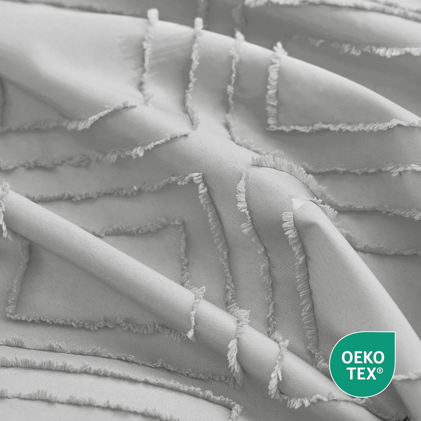 JELLYMONI Duvet Cover Twin Size Light Grey - 3PCS Boho Duvet Cover Set Plaid Polyester Tufted Bohemian Jacquard Knit Textured Comforter Cover 68×90in Rhombic Geometric Pattern Corner Ties & Zipper