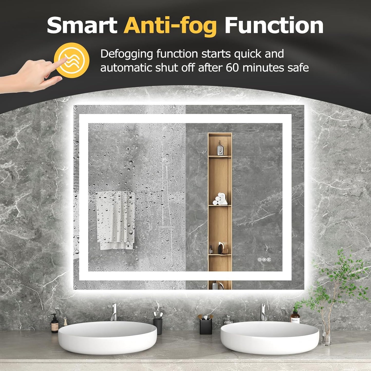 48X40 LED Bathroom Mirror with Lights, Anti-Fog, Dimmable, Backlit + Front Lit, Smart Bathroom Vanity Mirror, Memory Function, Shatterproof, Tempered Glass (Horizontal/Vertical)