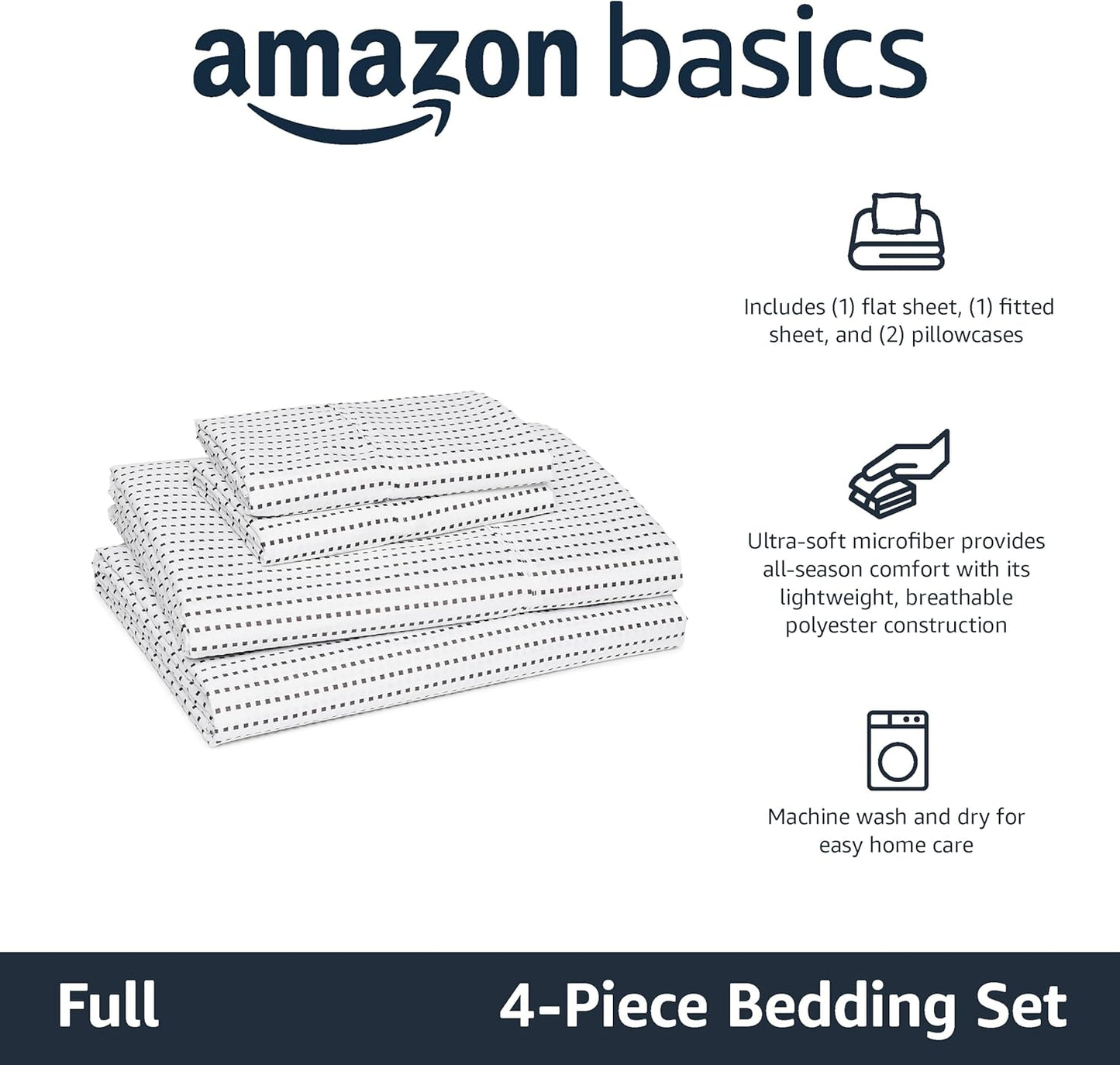 Amazon Basics Lightweight Microfiber 4-Piece Bed Sheet Set, Plum, Printed, Full