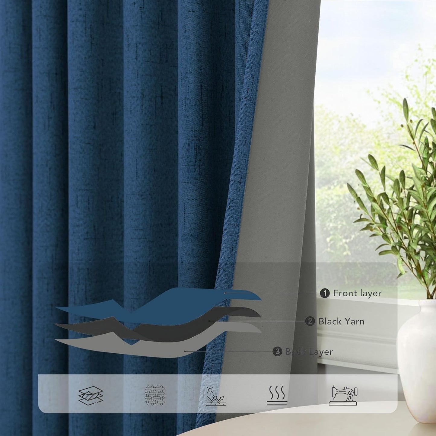 Navy Blue Small Blackout Curtains for Bathroom 45 Inches Long 2 Panel Sets Linen Look Back Tab Pocket Black Out Short Length Heat Reflective RV Curtains for Kids Boys Bedroom Door Camper Patriotic