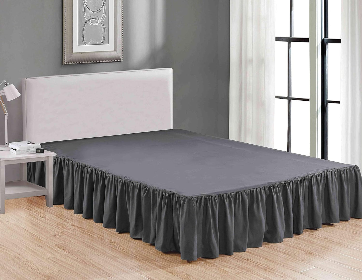 Sheets & Beyond Wrap Around Solid Microfiber Luxury Hotel Quality Fabric Bedroom Gathered Ruffled Bedding Bed Skirt 14 Inch Drop (Twin, Charcoal)