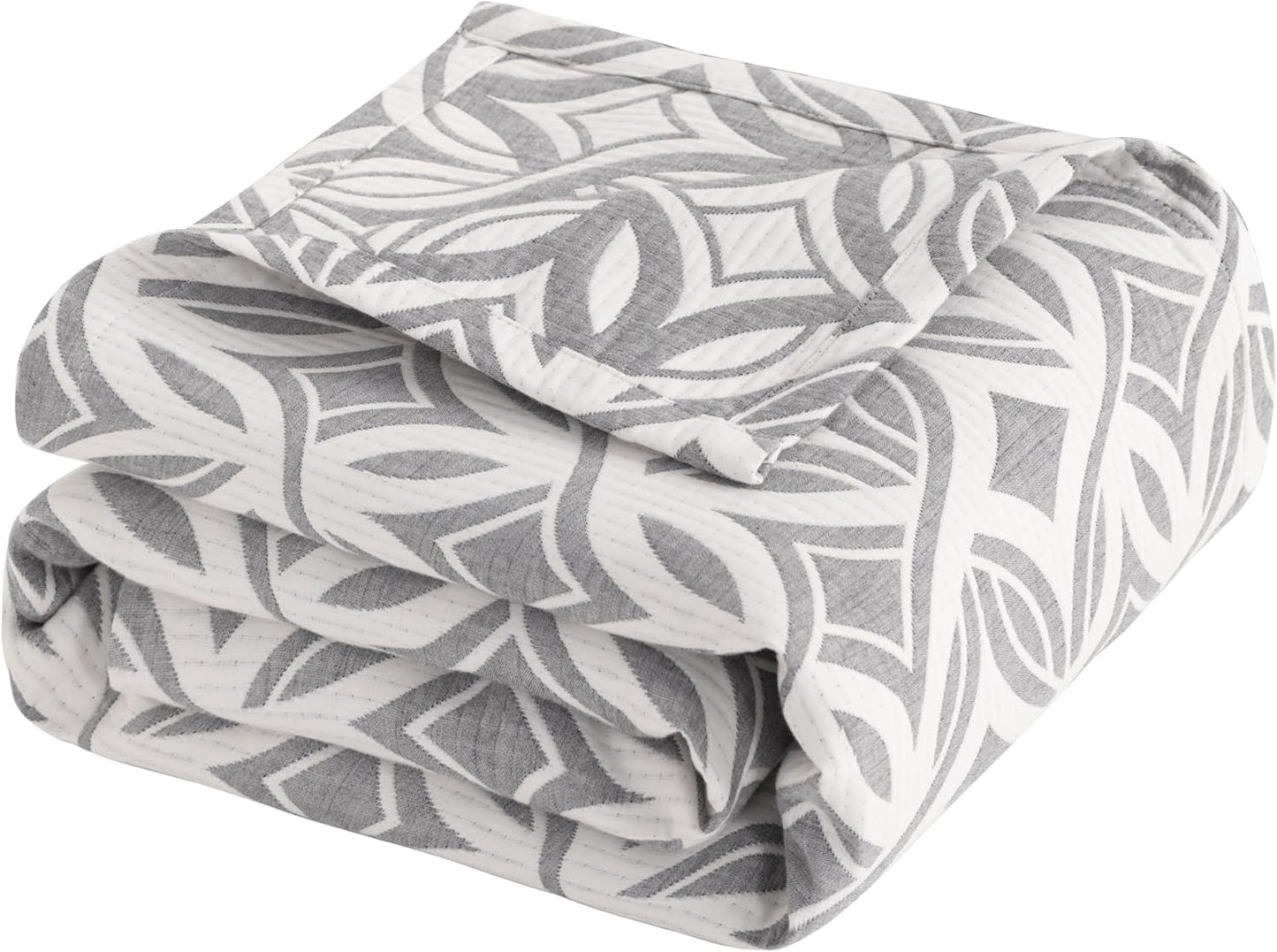 NTBAY 3 Layers Cotton Muslin 106x92 King Bed Blanket, Super Soft Breathable Thermal Yarn Dyed Quilt for Adults, Perfect Lightweight Blanket for Couch Sofa Bed All Seasons, Grey Twisted Line