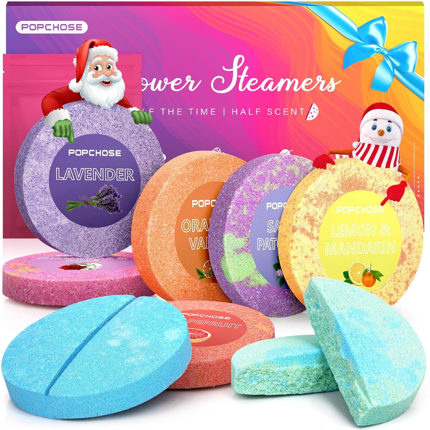 POPCHOSE Christmas Gifts for Women - Shower Steamers Aromatherapy 8 Pack with Gift Box, Self Care Spa Gifts for Mom, Men, Dad, and Teens - Relaxing Stocking Stuffers for Thanksgiving, Birthday