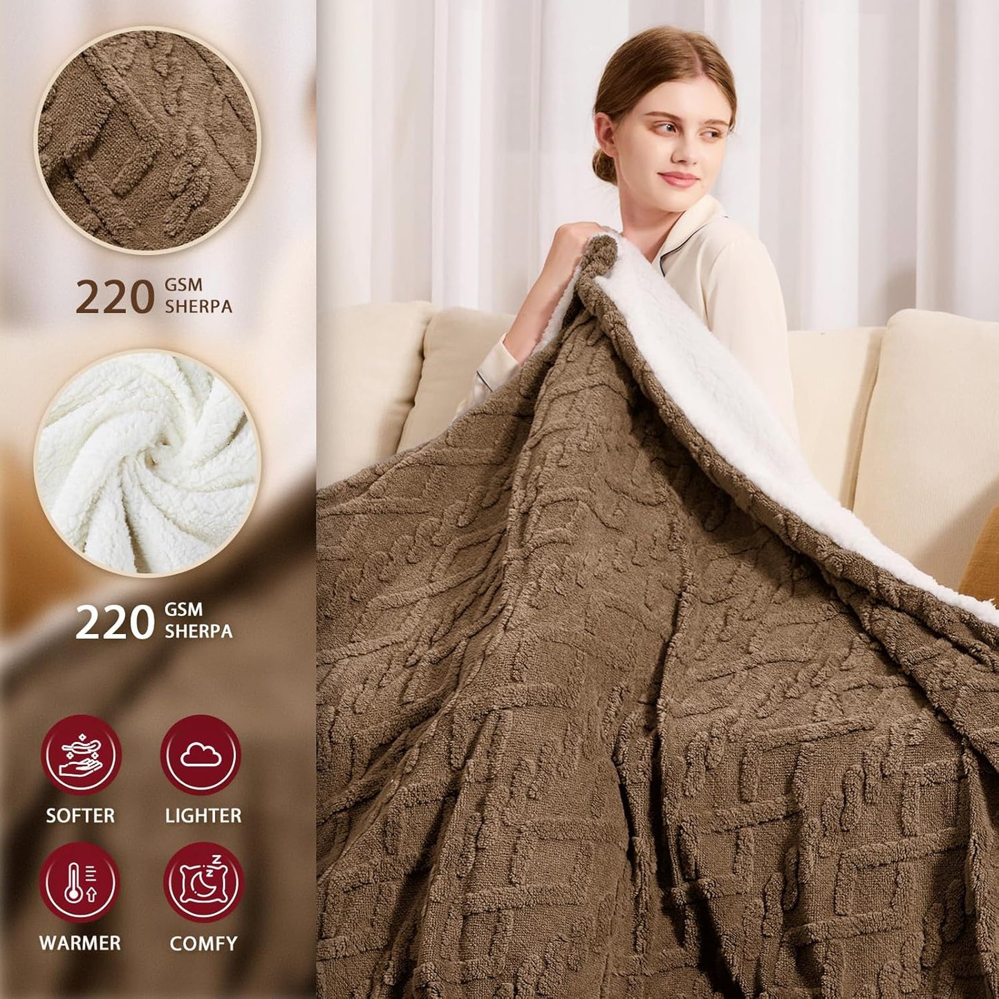 Heated Electric Blanket Twin Size-62"x84" Heating Blanket with 10 Heating Levels & 5 Time Settings Over-Heat Protection，Winter Warmer for Adults with ETL Certification（Beige）