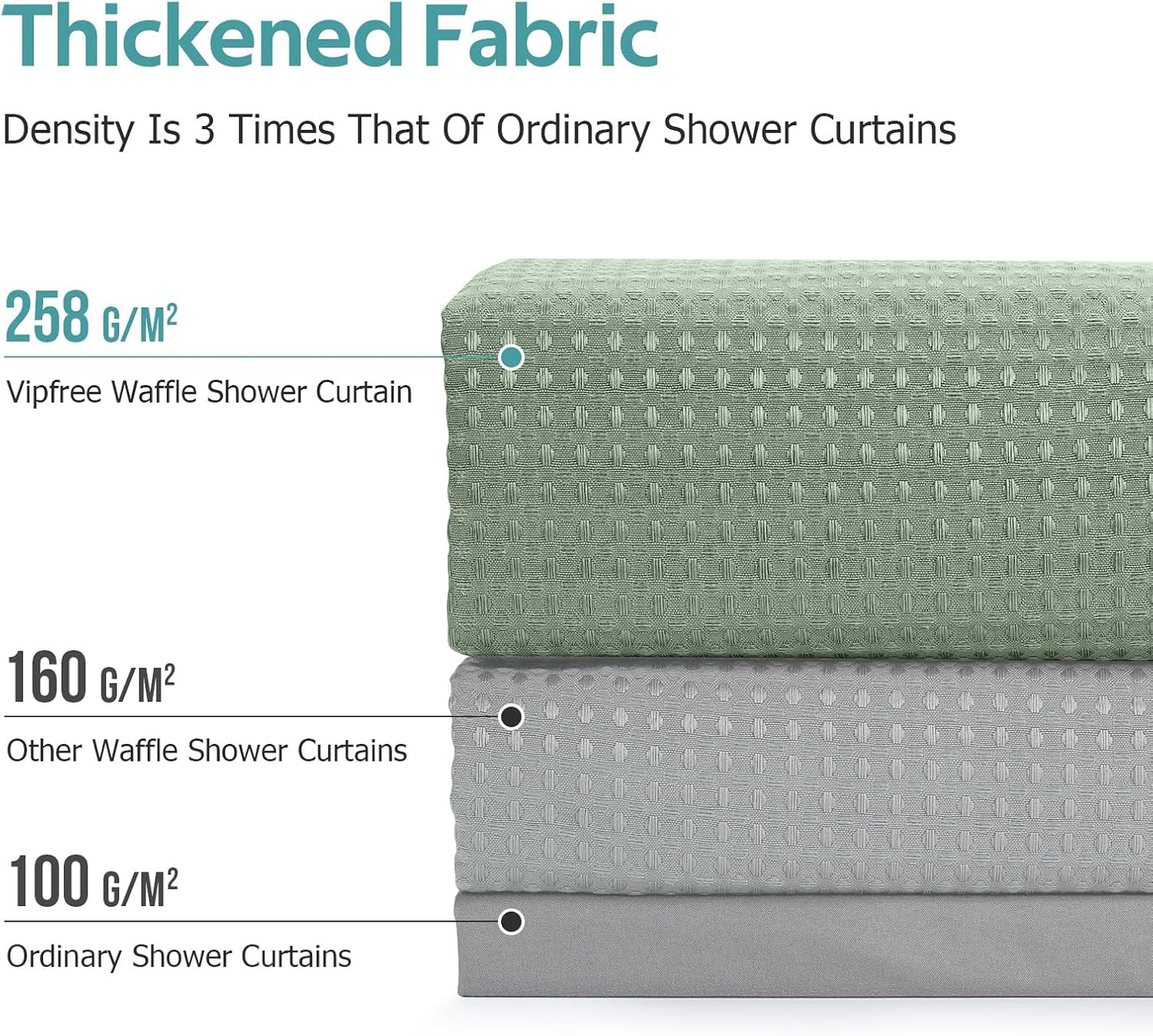 3 in 1 Shower Curtain Set, Waffle Shower Curtain and Liner Set with 12 Double Sided Shower Curtain Hooks, 258GSM Luxury Weighted Cloth Shower Curtains for Bathroom, 72 W x 84 H, Sage Green