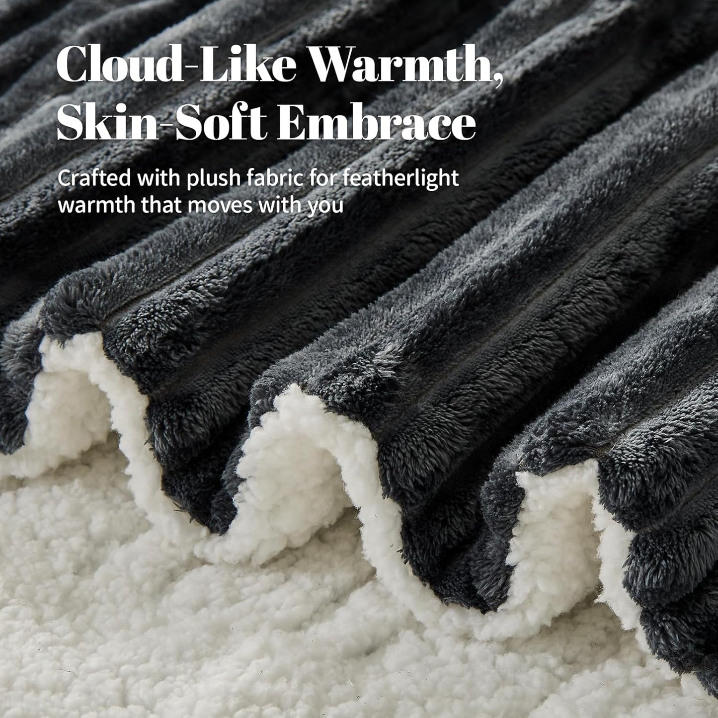 Electric Heated Throw Blanket - 50"x60" Fast Heating Bed Blankets with 6 Heating Levels & 4 Hours Auto Off, Soft Ribbed Flannel Sherpa, Over-Heated Protection ETL, Dark Gray
