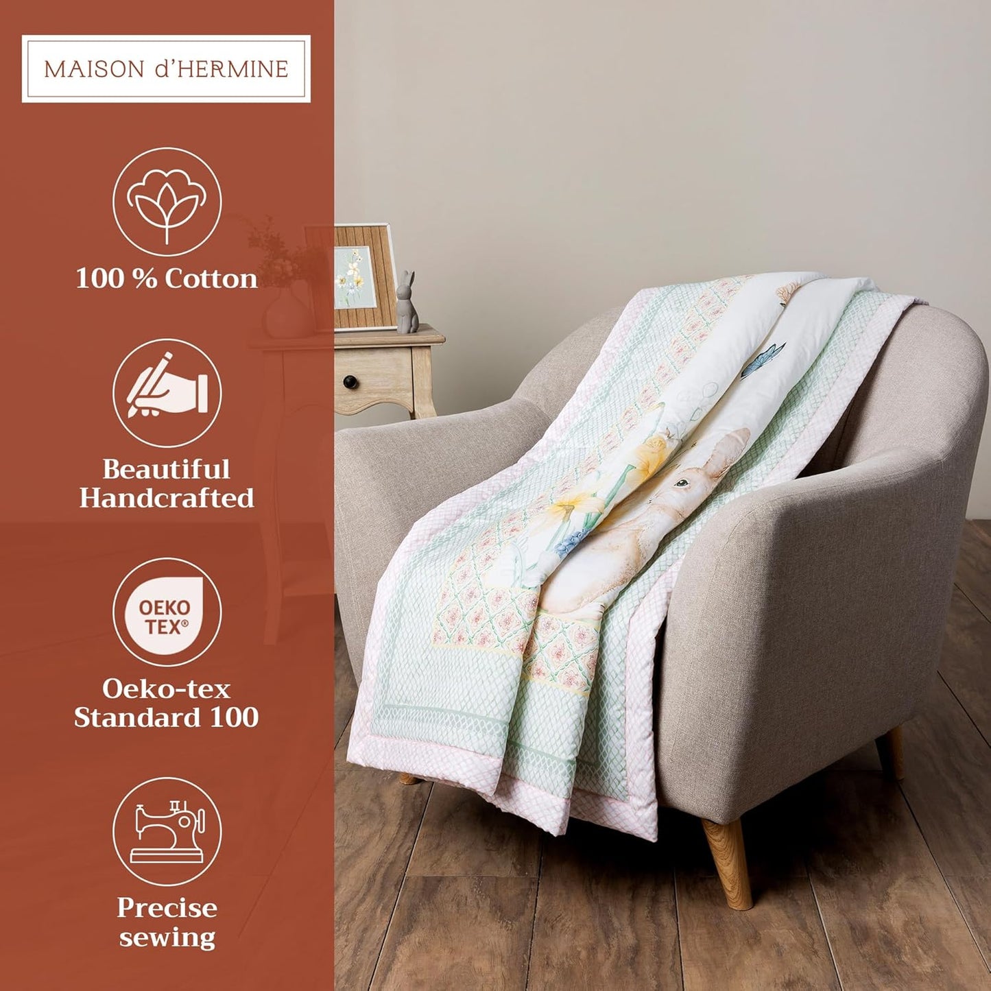 Maison d' Hermine Throw Blanket Lightweight and Breathable Cotton Easter Throw Blanket for Couch Bed Sofa Girls Boys Women Men Gifts Travel Living Room Bedding (60"x80", Easter Dew)