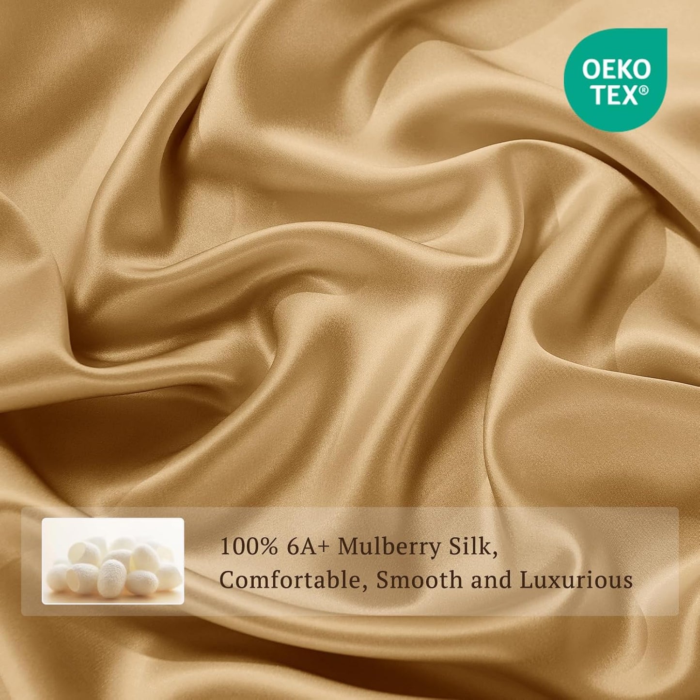 THXSILK 100% Pure Mulberry Silk Duvet Cover Set 3 Piece, 6A+ Grade Luxury Soft Bedding Silk Sheets for Hair and Skin, 1 Pcs Quilt/Comforter Cover with 2 Zippered Pillowcases (Metallic Gold, King)