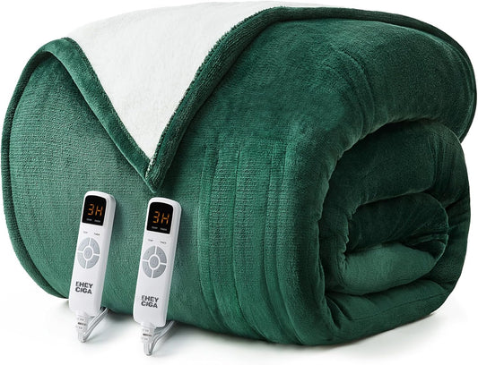 EHEYCIGA Heated Blanket - King Size, 9 Heating Levels, Soft Sherpa, 90 x 100 Inches