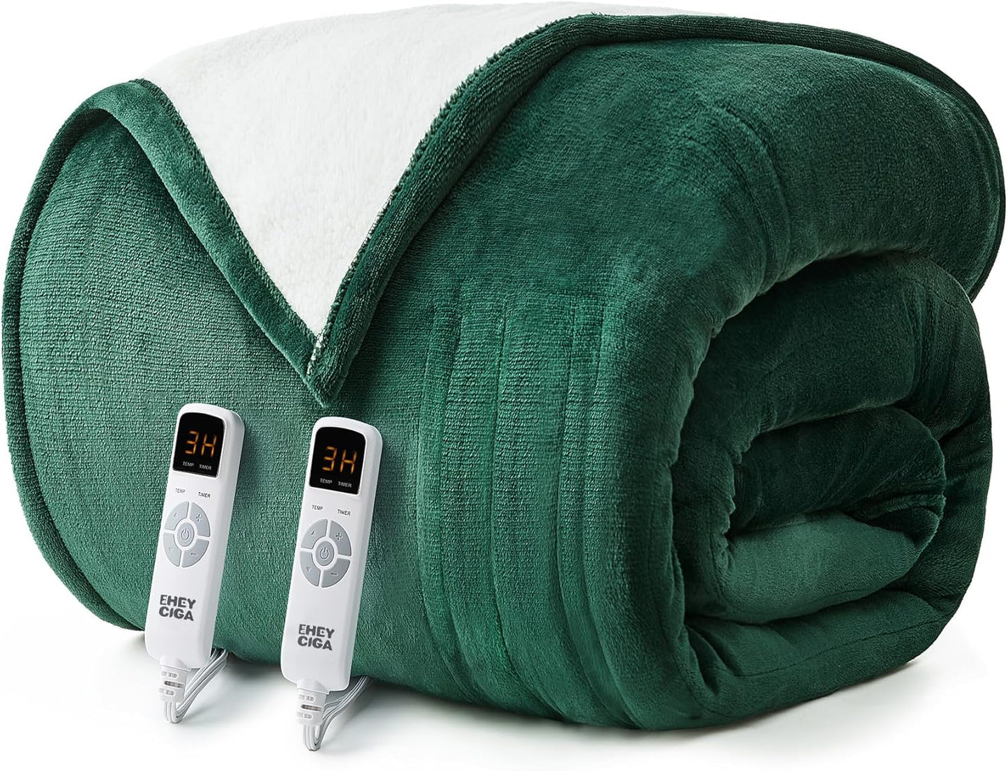 EHEYCIGA Heated Blanket - Queen Size, 9 Heating Levels, 10 Hour Auto Off, Soft Cozy Sherpa, Dual Control, 84 x 90 Inches