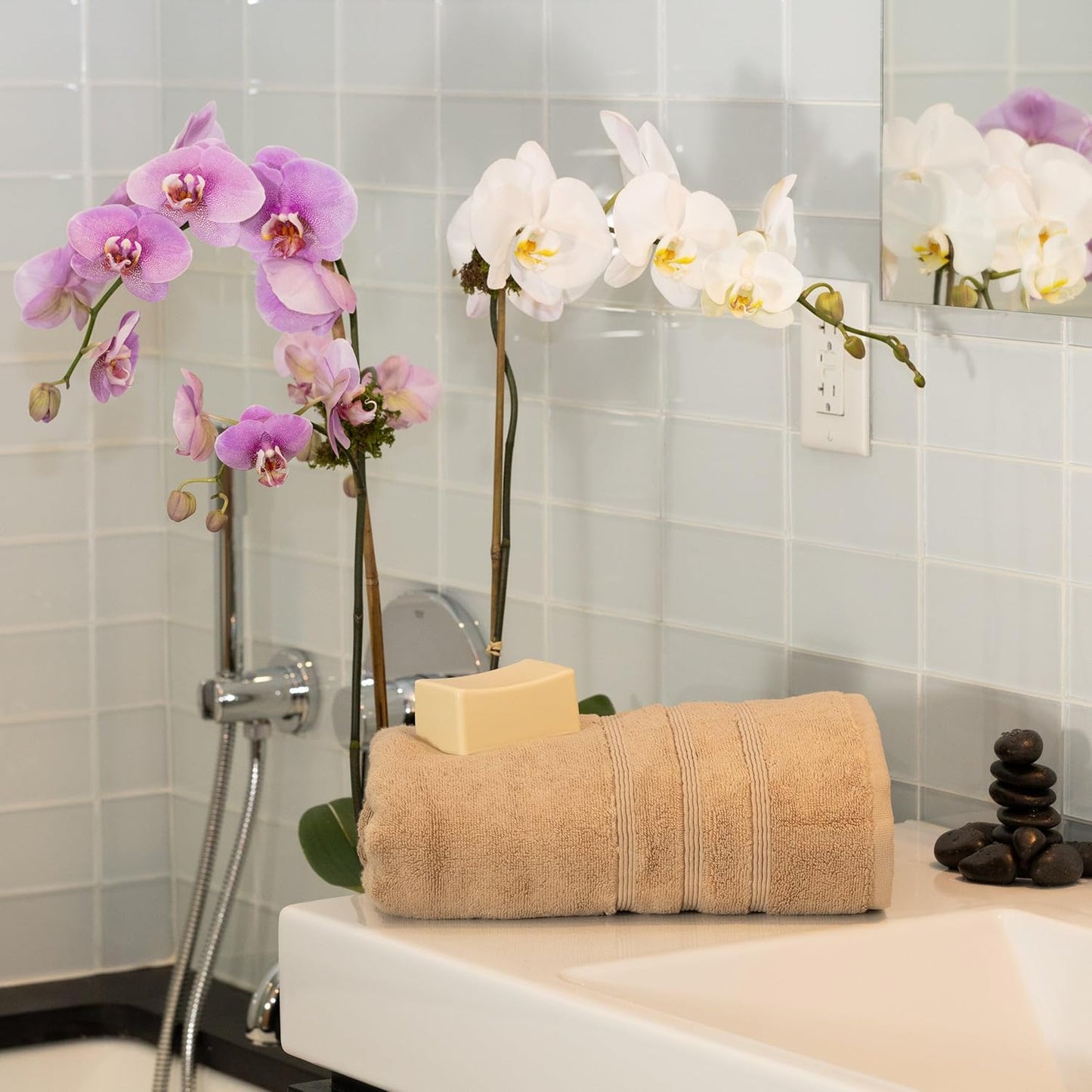 Mosobam Luxury Turkish Bath Towels 30X58 Light Taupe 700 GSM Bamboo Viscose & Aegean Turkish Combed Cotton