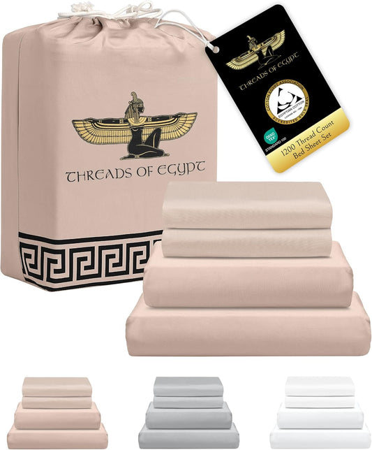 100% Egyptian Cotton Sheets California King Size | 1200 Thread Count | CEA Gold Seal Certified | Ultra Soft | Cooling for Hot Sleepers | 18" Deep Pocket | California King Size [Dune]