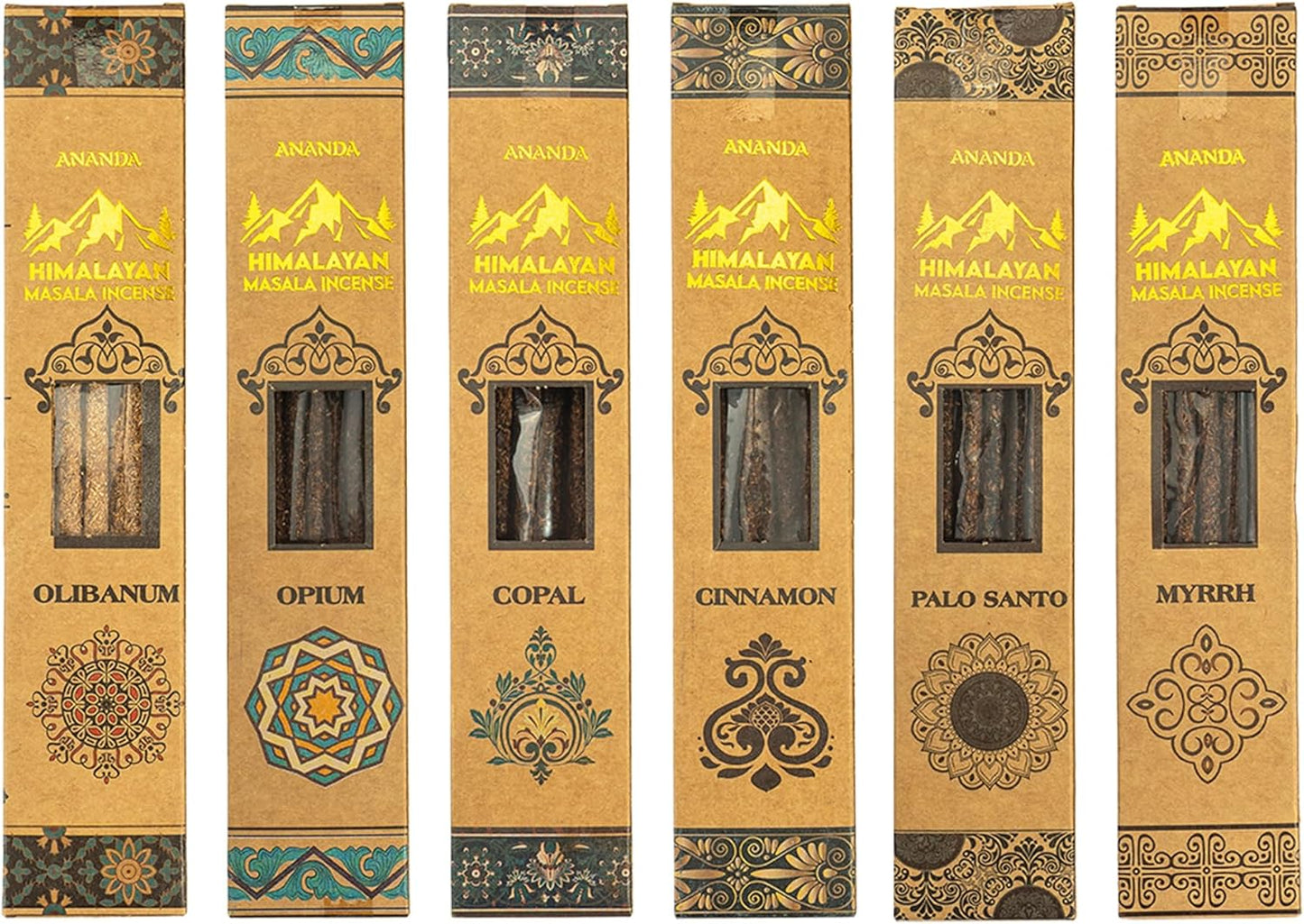 Himalayan Smudge Incense – 6 Fragrant Scents: Palo Santo, Copal, Myrrh, Cinnamon, Opium, Olibanum | 60 Sticks + 6 Dhoop | Masala Blend with Resins, Herbs & Essential Oils | Handcrafted