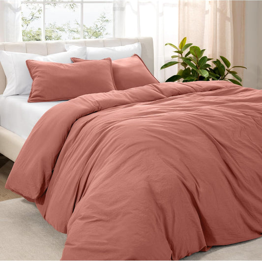 Bare Home Microfiber Duvet Cover Set - Ultra Soft Washed Microfiber - Oversized Queen Size - Linen-Like Look - Easy Care - Breathable Fabric - Our Softest Duvet Cover Set (Oversized Queen, Dusty Rose)