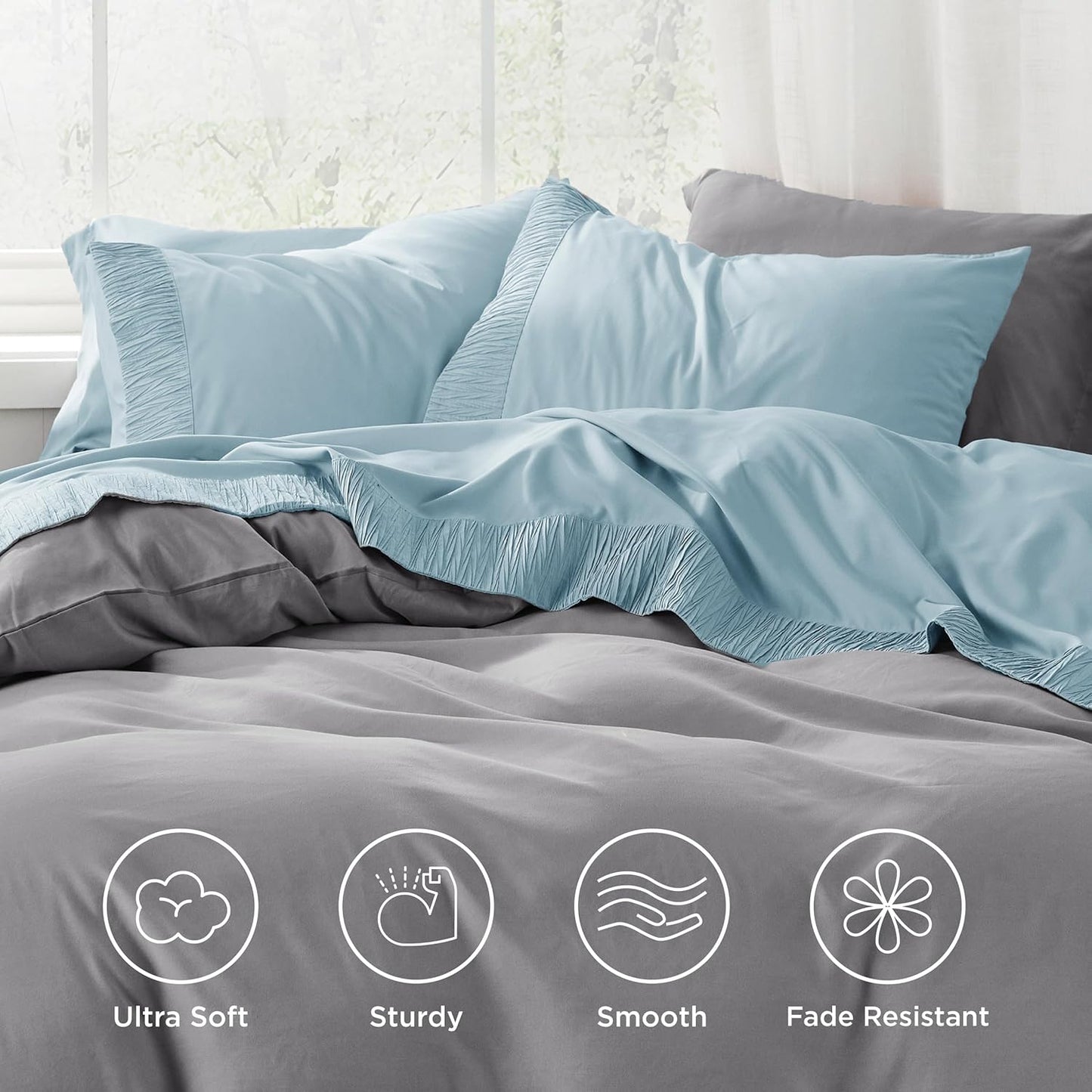 Bedsure King Size Sheets Set - 4 Pieces Soft King Sheets - Breathable & Cooling - Hotel Luxury - Easy Care Polyester Microfiber Bedding for Women, Men, Light Blue