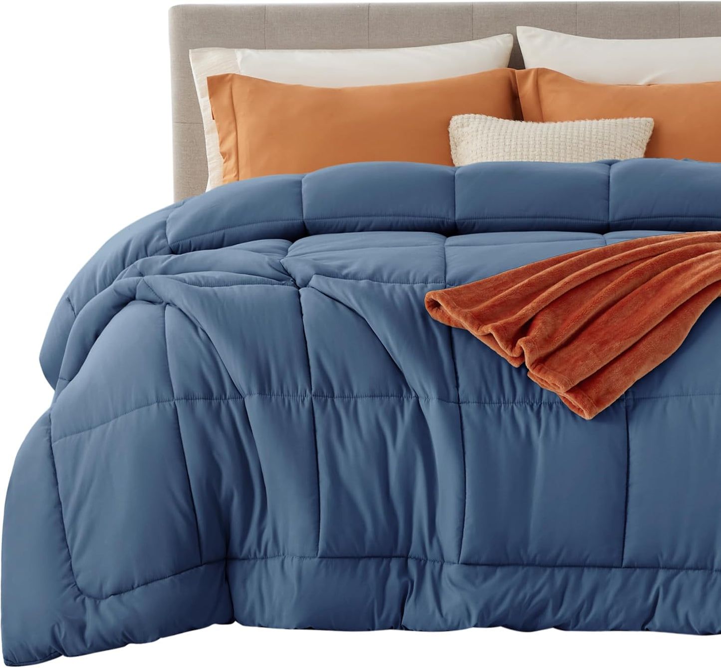 Bedsure Comforter Duvet Insert - Quilted Comforters Oversized King, All Season Duvet, GentleSoft Down Alternative Bedding, with 8 Tabs, Gifts for Women/Men, Dark Slate Blue, Oversize King 116x98Inche