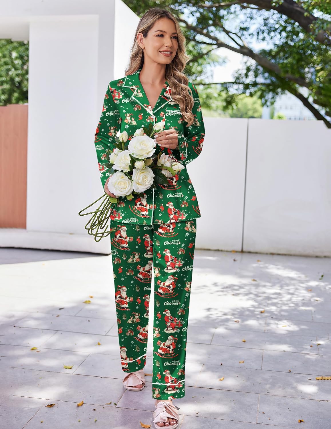 Ekouaer Satin Pajama Set for Women Silky Sleepwear Long Sleeve Top and Pants Button Down Pjs Lounge Set
