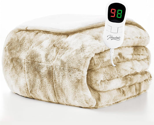 Homemate Heated Weighted Blanket for Adults - 72"x84" 20lbs Electric Throw Fast Heating Heavy Blanket 1/2/4/6/8 Hour Auto Off 10 Heat Levels Over-Heat Protection Luxury Faux Fur Sherpa