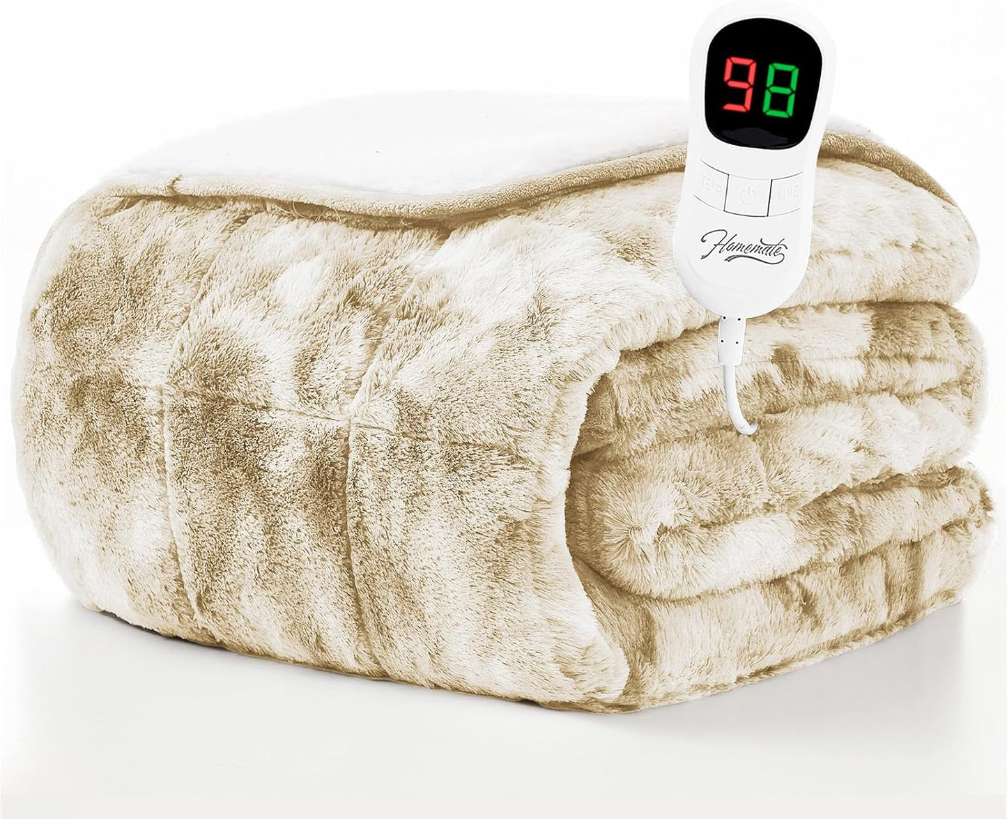 Homemate Heated Weighted Blanket for Adults - 50"x60" 10lbs Electric Throw Fast Heating Heavy Blanket 1/2/4/6/8 Hour Auto Off 10 Heat Levels Over-Heat Protection Luxury Faux Fur Sherpa
