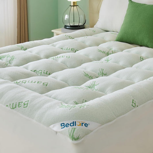 BEDLORE California King Mattress Topper Viscose Derived from Bamboo, Thick Pillow Top Mattress Pad with Stretchable Pockets for 6"-18" Mattress, Soft Mattress Topper for Back Pain Relief
